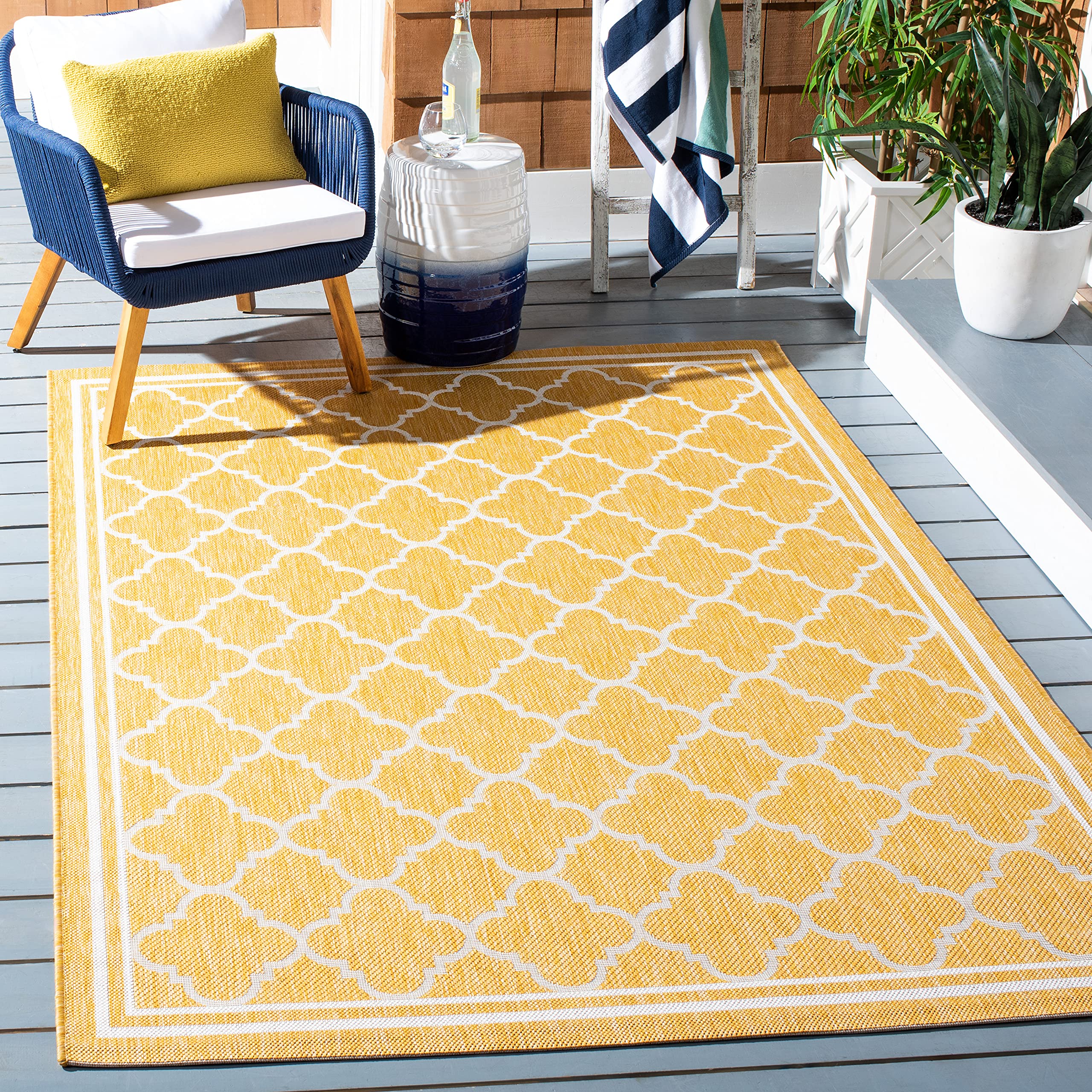 SAFAVIEH Courtyard Collection 8' x 10' Gold/Beige CY8918 Indoor/ Outdoor Waterproof Easy Cleaning Patio Backyard Mudroom Area Rug