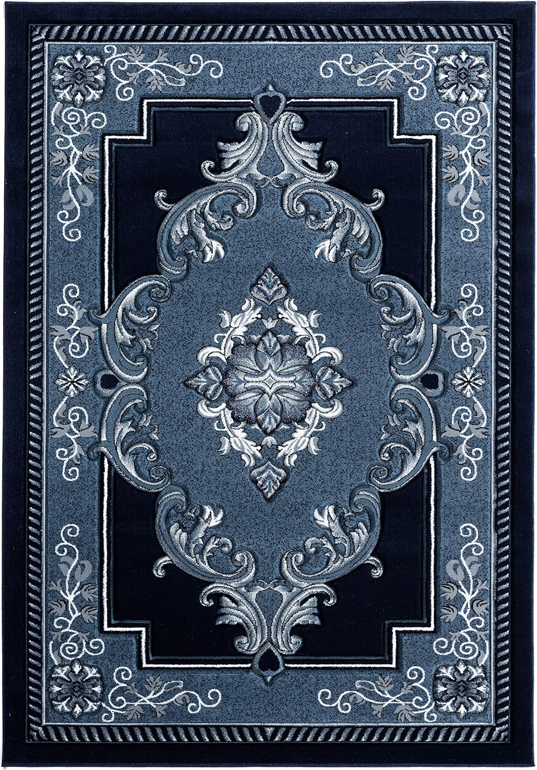 Bristol Navy Medallion 2'x3' Synthetic Stain-Resistant Accent Rug