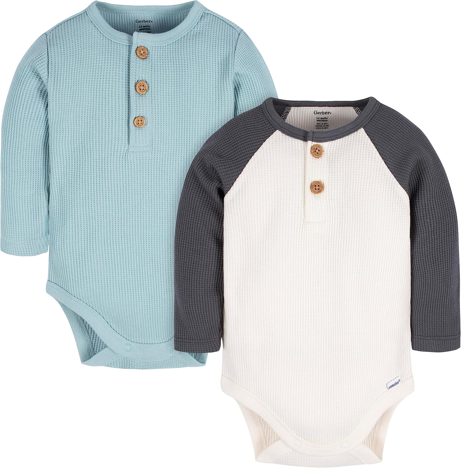 Gerber Baby Boys' Long Sleeve Henley Onesies (2 Pack)