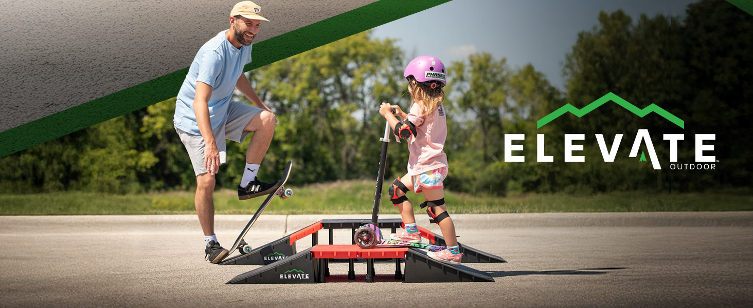 Elevate Outdoor Mini Skateboard Ramp 6-Piece Set with EZ-Link