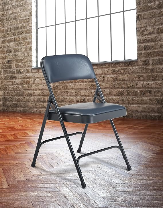 Premium Padded Portable Folding Chairs by National Public Seating 1200 Series Upholstered, Heavy-Duty Foldable Chairs for Indoor & Outdoor Use Set of 4, Comfortable & Durable, Midnight Blue
