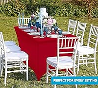 Vista 7 de Utopia Kitchen Mantel de spándex de 6 pies [1 unidad, rojo] 200 GSM elástico, ajustado, lavable y resistente a las arrugas, cubierta rectangular