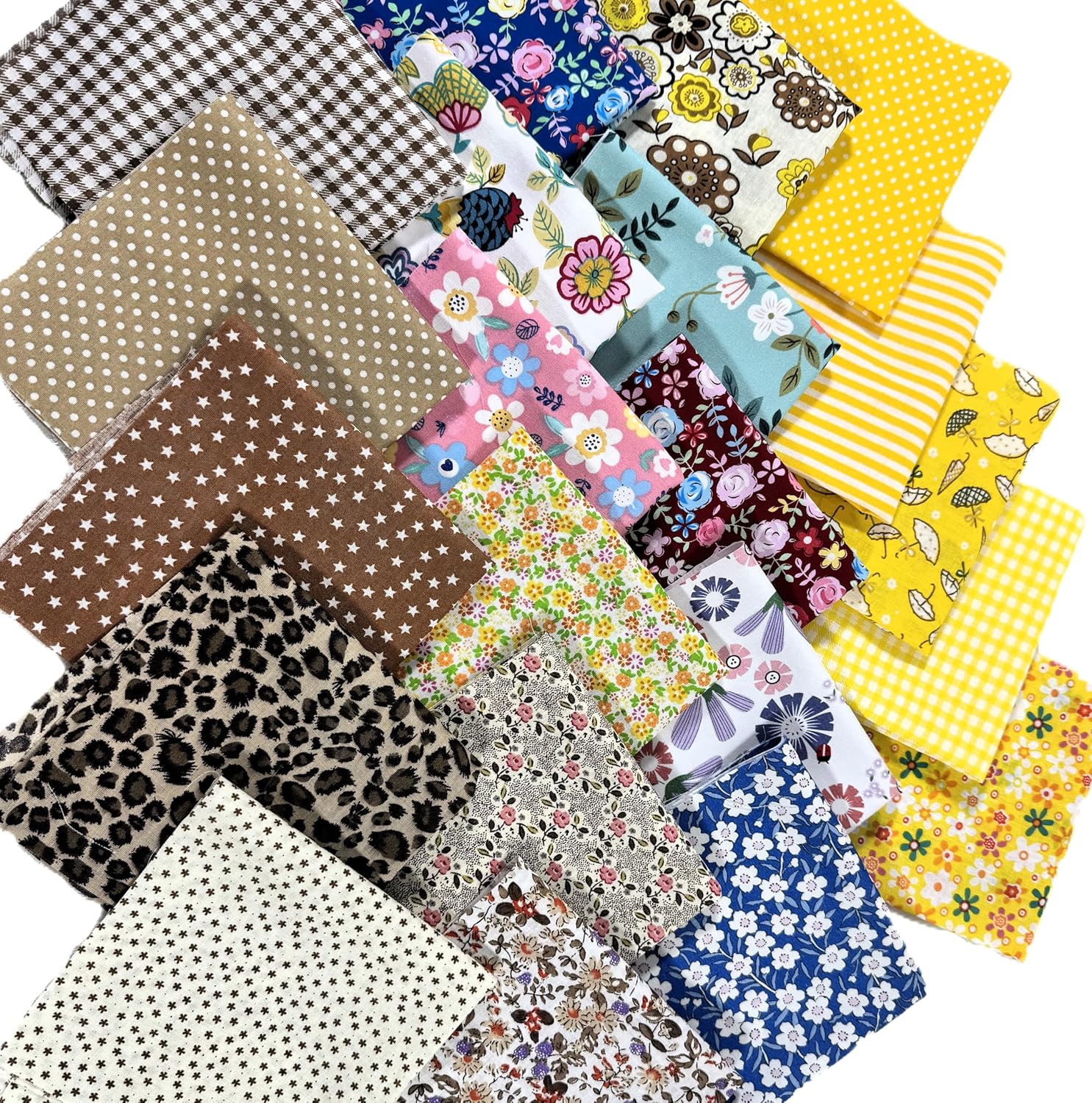 21pcs DIY Making Supplies Quilting Patchwork Layer Cakes for Quilting 10 x 10 Inch (25cm x 25cm) Fat Quarters Flower Printed Precut Quilt Fabric for Scrapbooking DIY Sewing Handmade Crafting