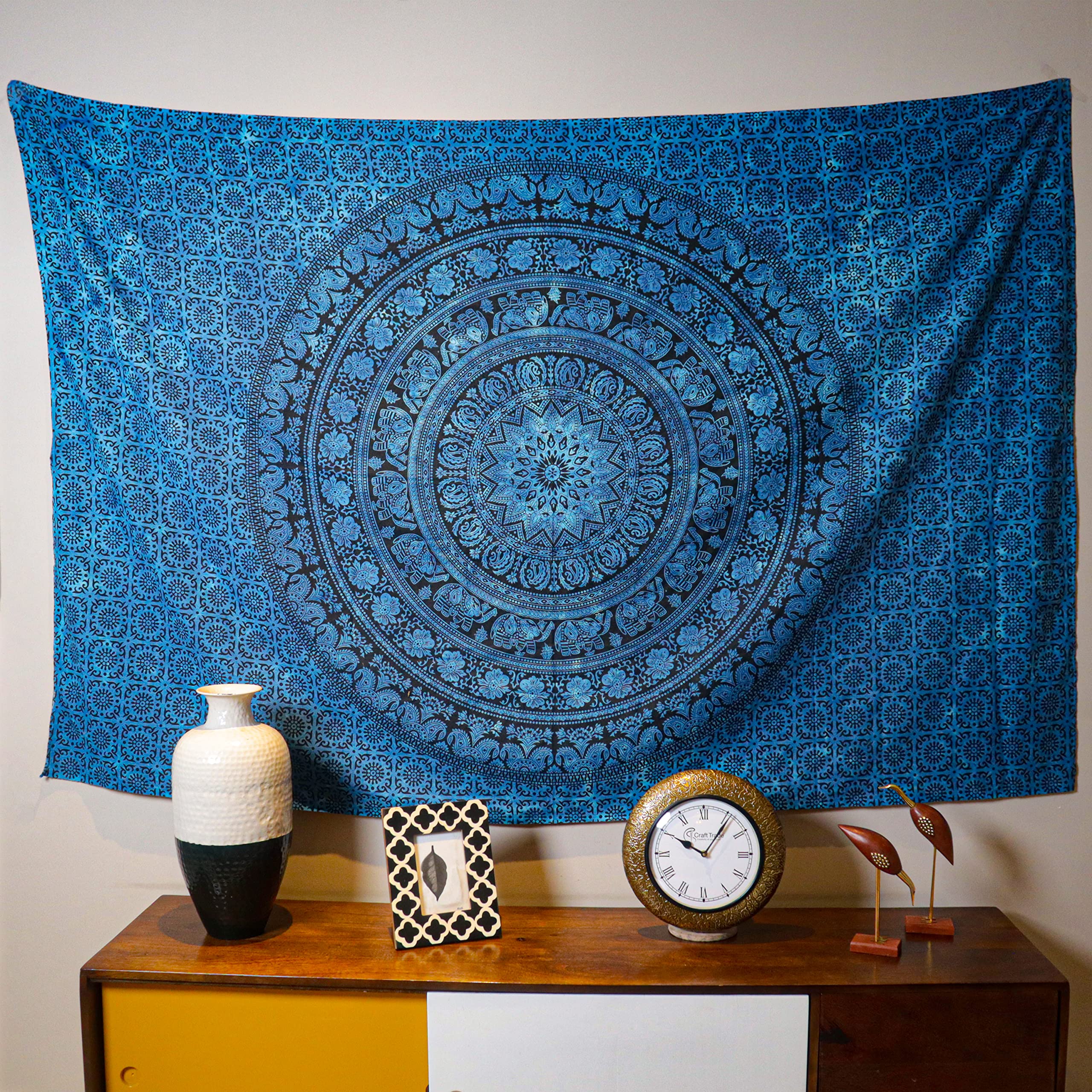 Craft Trade Mandala Elephant Tapestry Blue Wall Hanging Tapestry Boho Hippie Tapestries for Decor Living Room Yoga Meditation and Bedroom