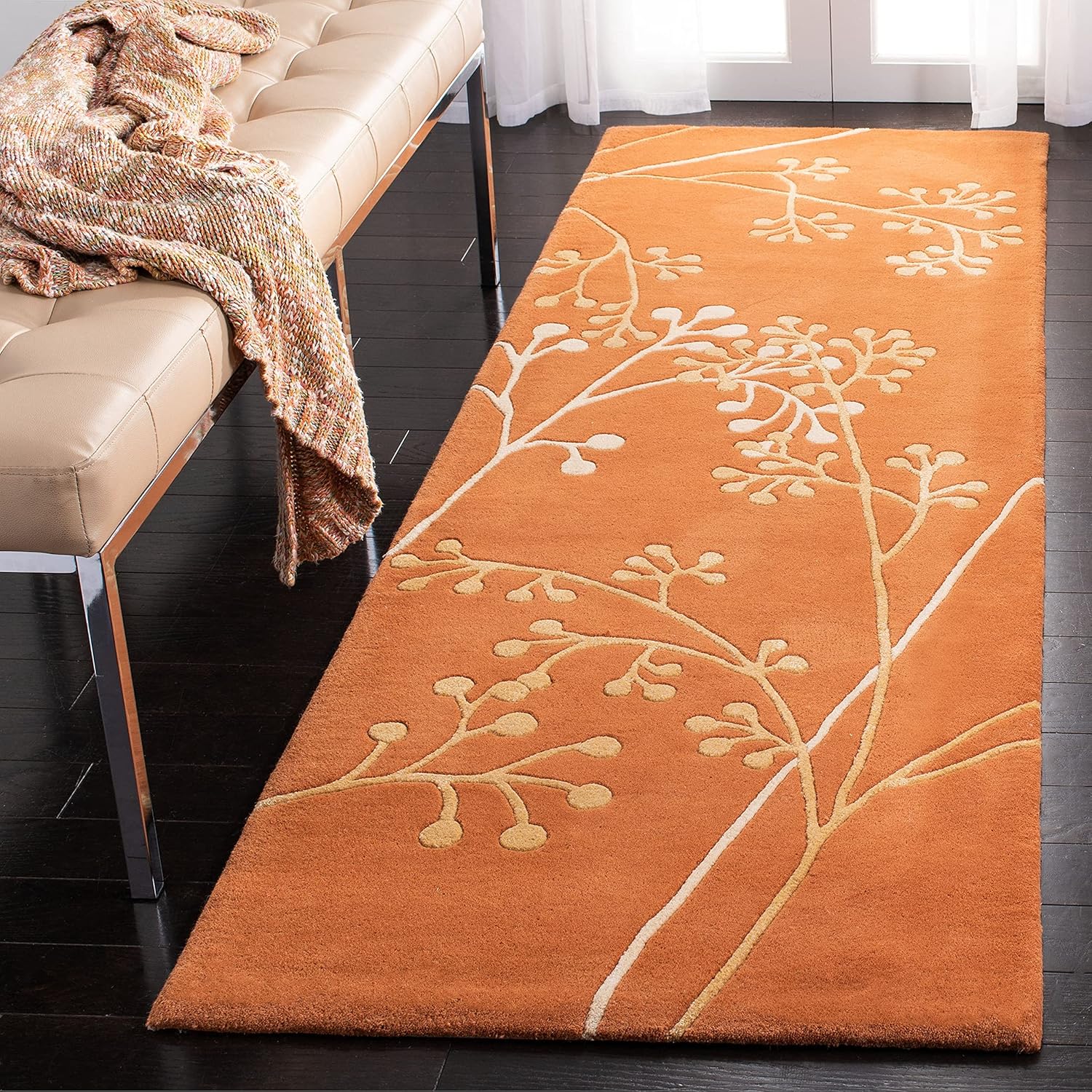 Hand-Tufted Light Blue Wool Area Rug, Modern Floral Vine Design, Soft Plush Handmade Carpet for Living Room, Bedroom & Home Décor (2.6x8 Feet)