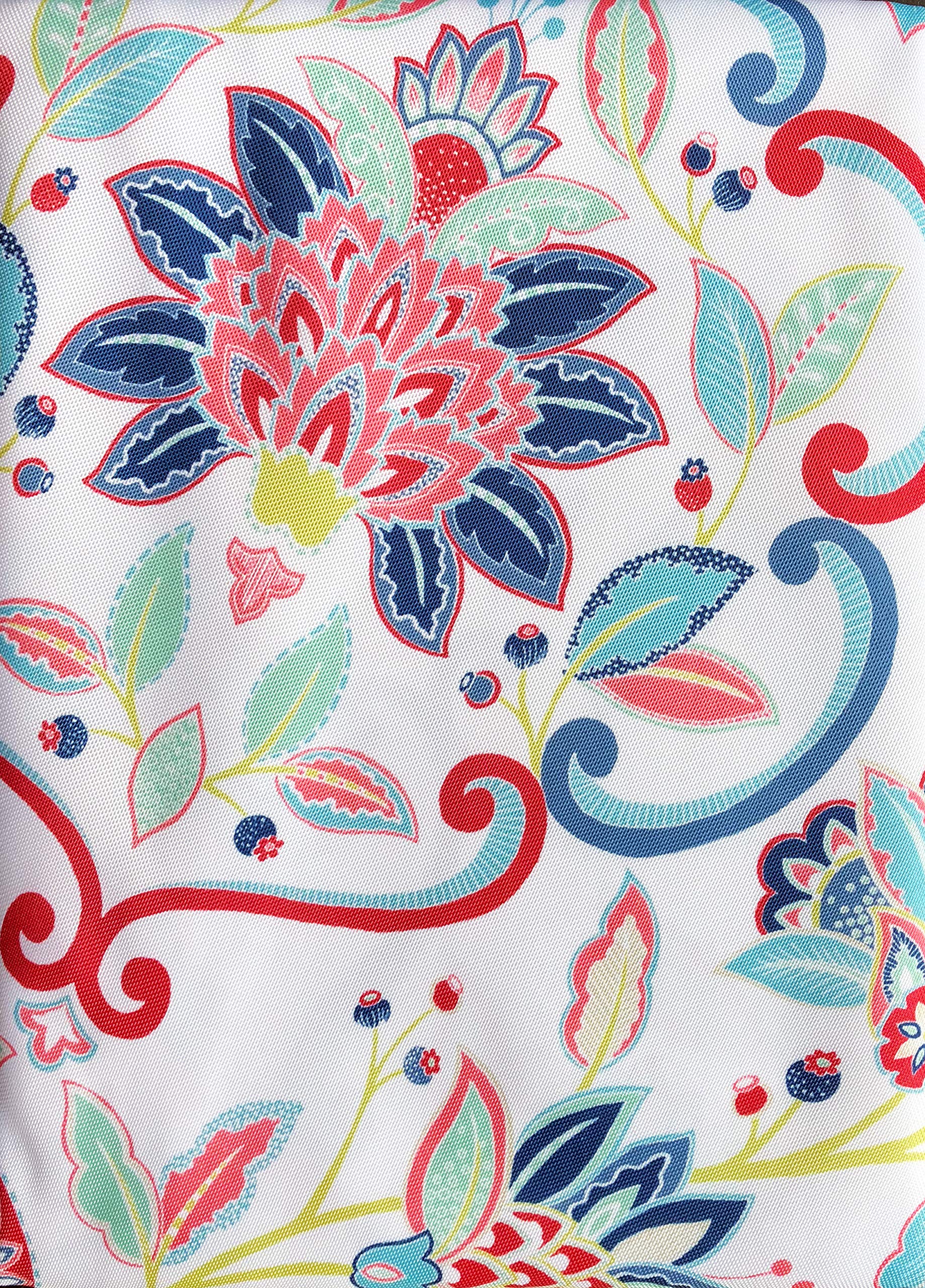 Mosaic Garden Easy Care Indoor/Outdoor Tablecloth Jacobean Floral Pattern in Shades of Green Red Blue on White - 70 Inches Round