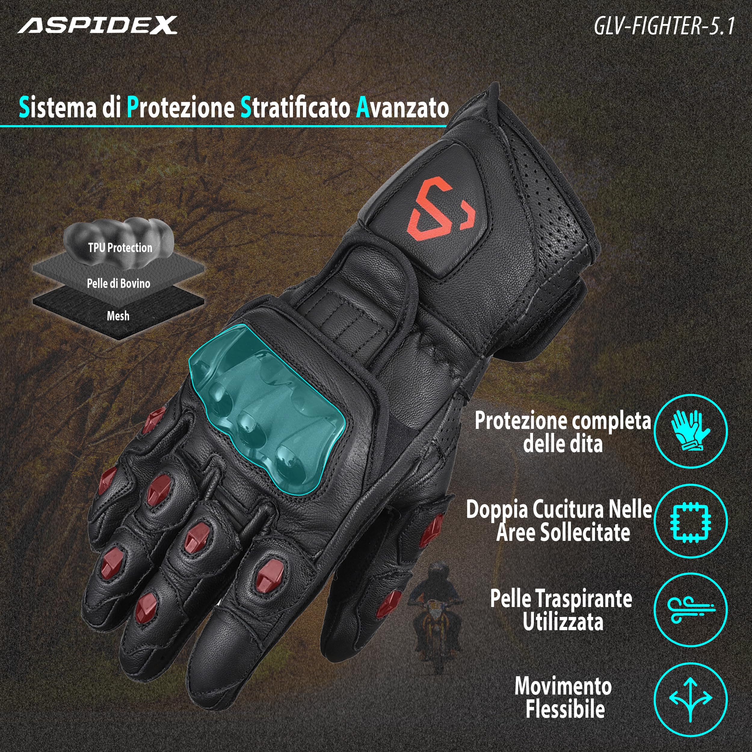 Guanti Da Corsa In Pelle Da Uomo Per Moto Guanti Protettivi Con Protezione Nocche, Guanti Sportivi Corsa Neri