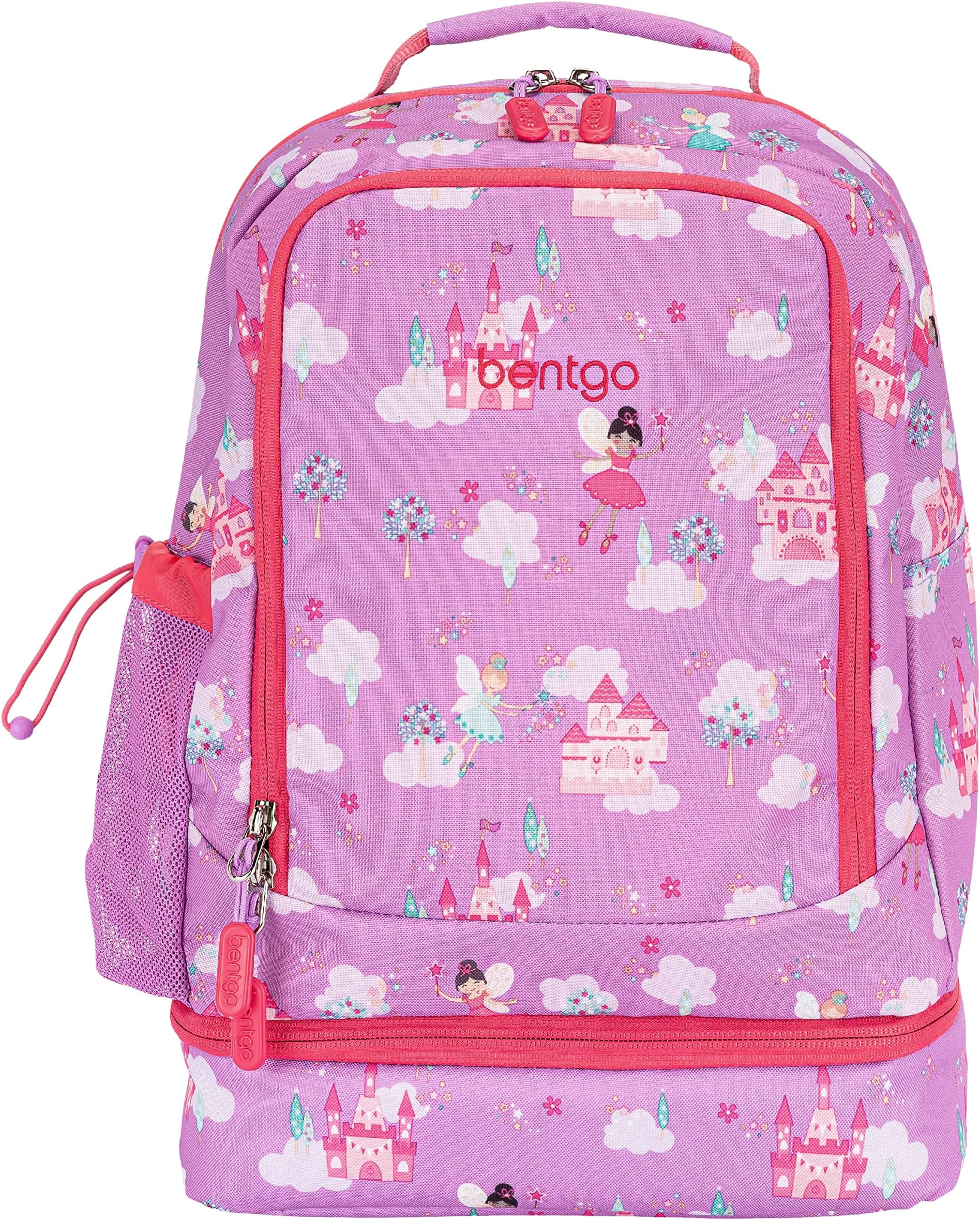 BentgoKids Prints 2-in-1 Backpack & Insulated Lunch Bag - Durable, Lightweight, Colorful Prints for Girls and Boys, Water-Resistant Fabric, Padded Straps and Back with Large Compartments (Fairies)
