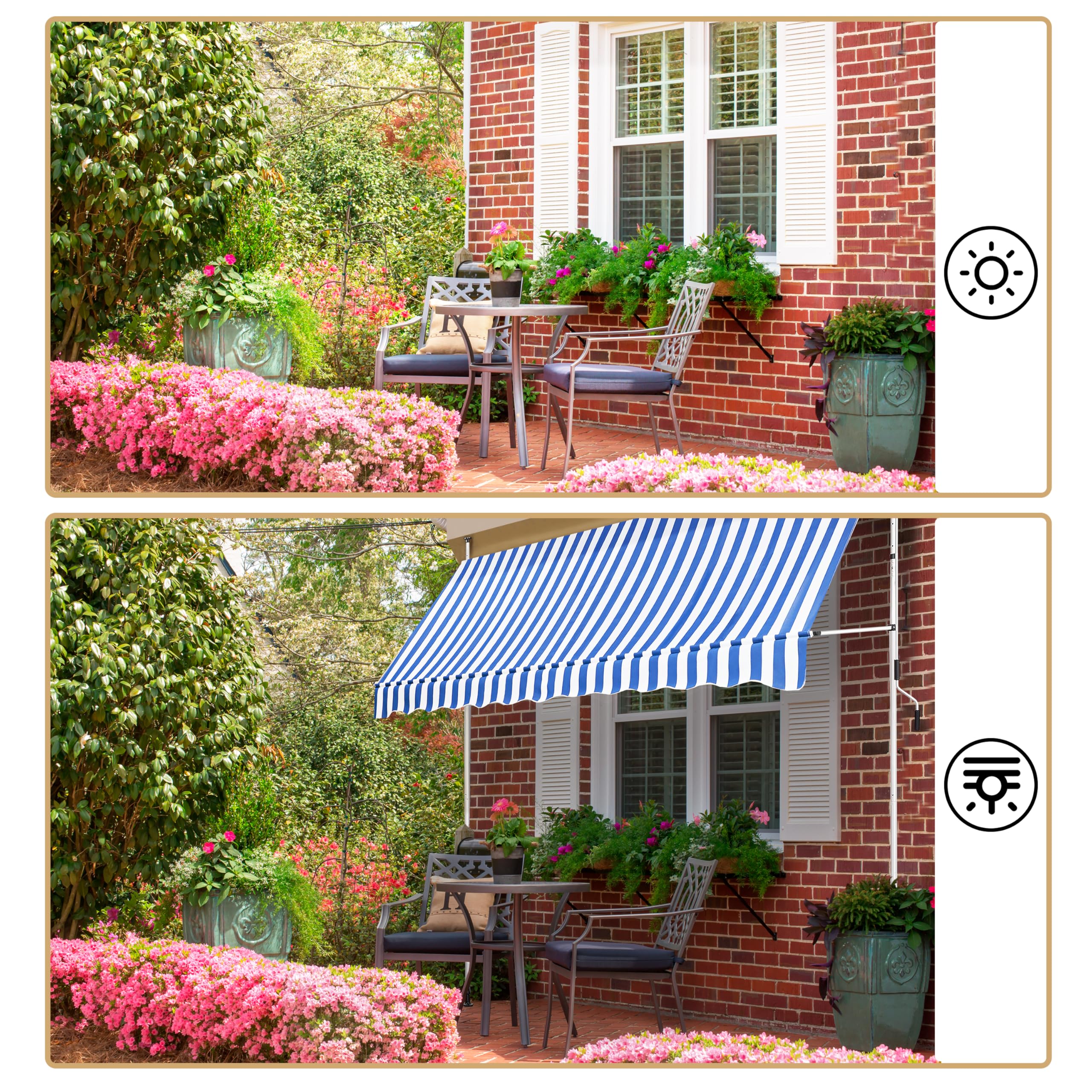 Yaheetech Toldo Manual Retráctil Exterior Toldo Enrollable Exterior Altura Ajustable con Manivela Sin Taladro Resistente a UV Repelente al Agua para Balcón Terraza Patio Jardín 300 cm Azul y Blanco