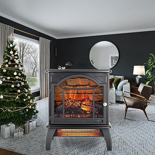 Miniatura 8 de Calentador infrarrojo eléctrico con control remoto, estufa 3D de 18 pulgadas independiente, brillo y calefacción ajustables, 1500 W, negro