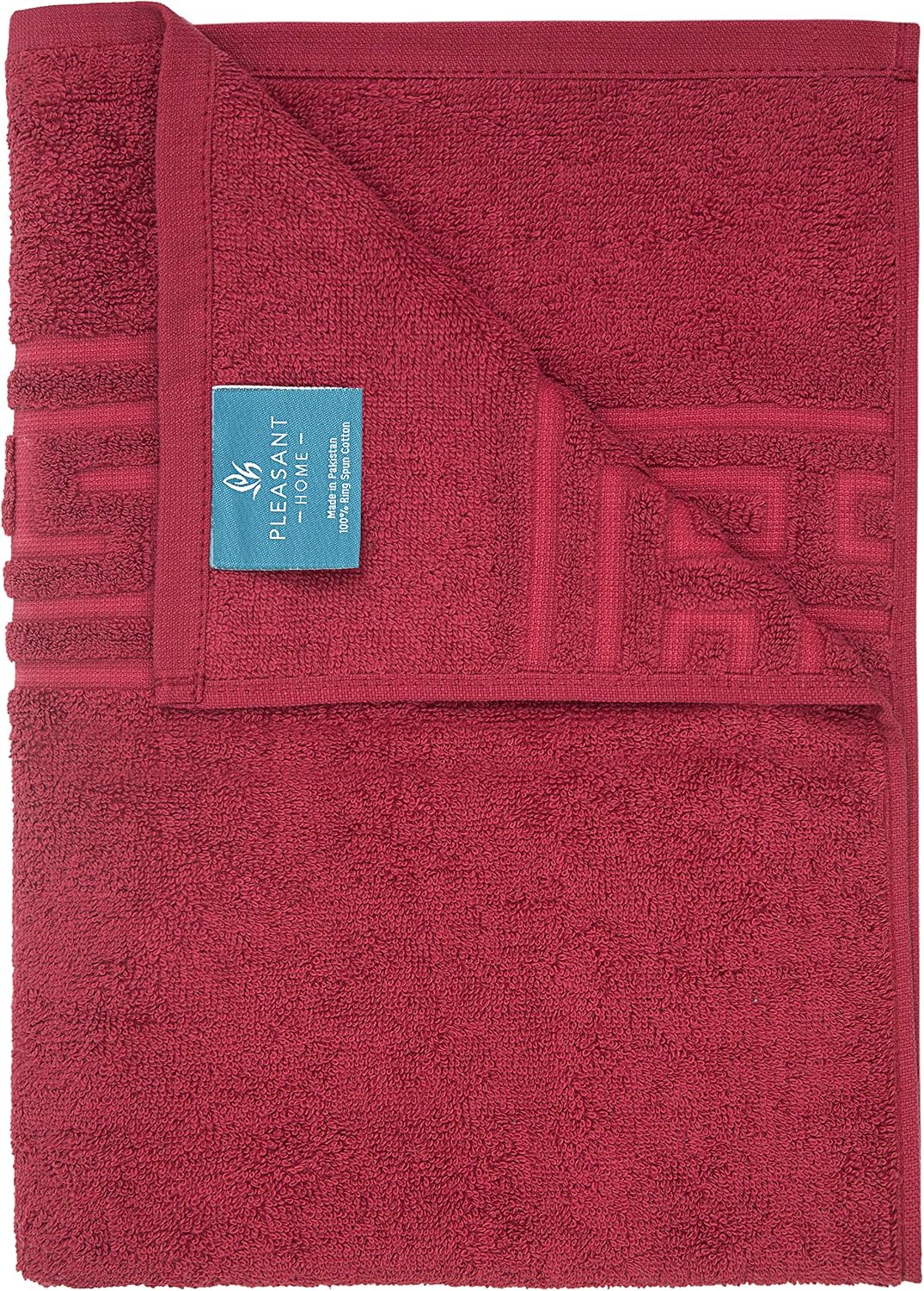 PH Pleasant Home 6 Piece Bath Set -2 Bath Towels, 2 Hand Towels & 2 Wash Cloths - 100% Cotton - 520 GSM – Greek Key Border- Soft & Absorbent (Red, Greek Key Border)