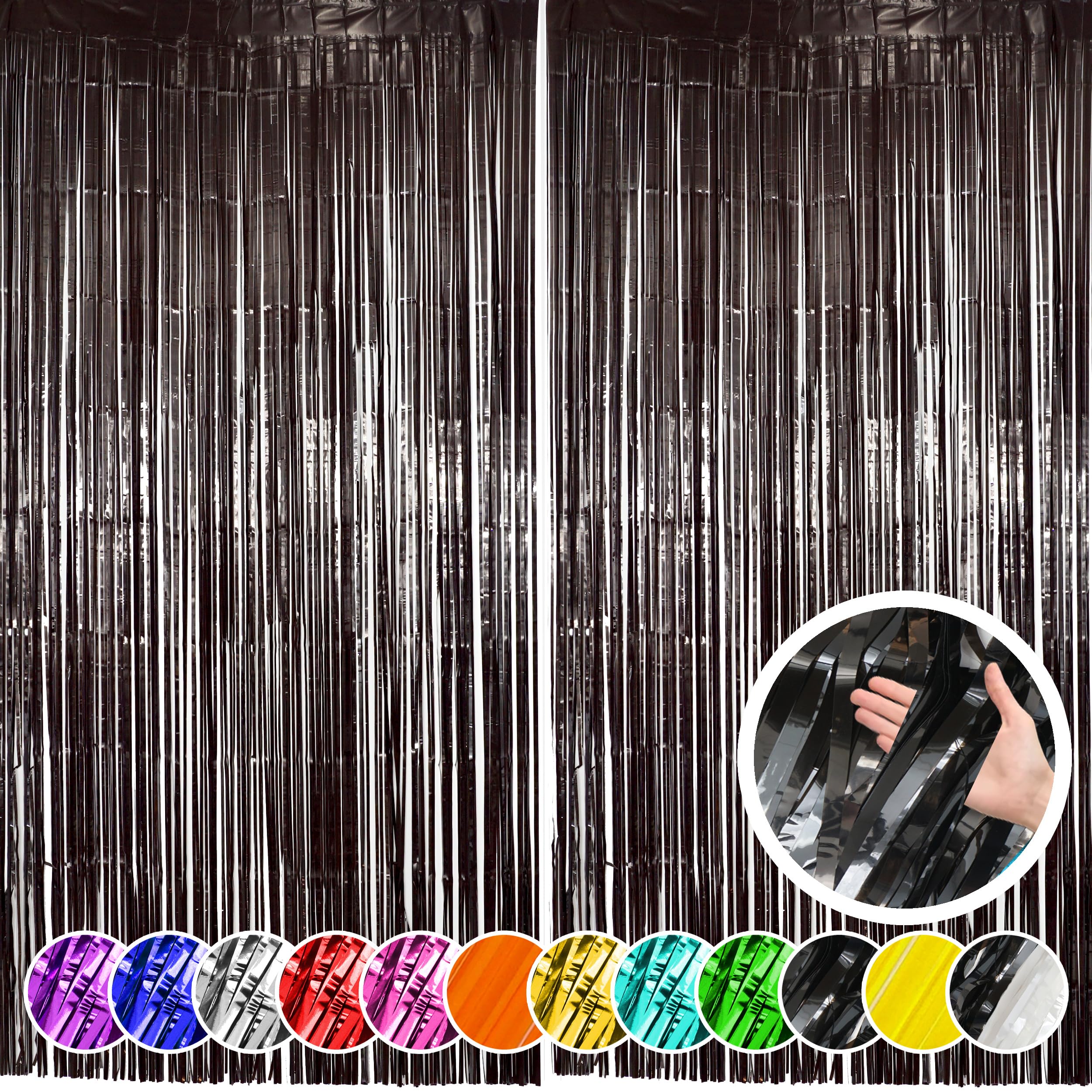Hampton Distribution 2 Pack Black Fringe Curtain Backdrop, Black Streamers, Halloween, Birthday, Shower, Party Decorations