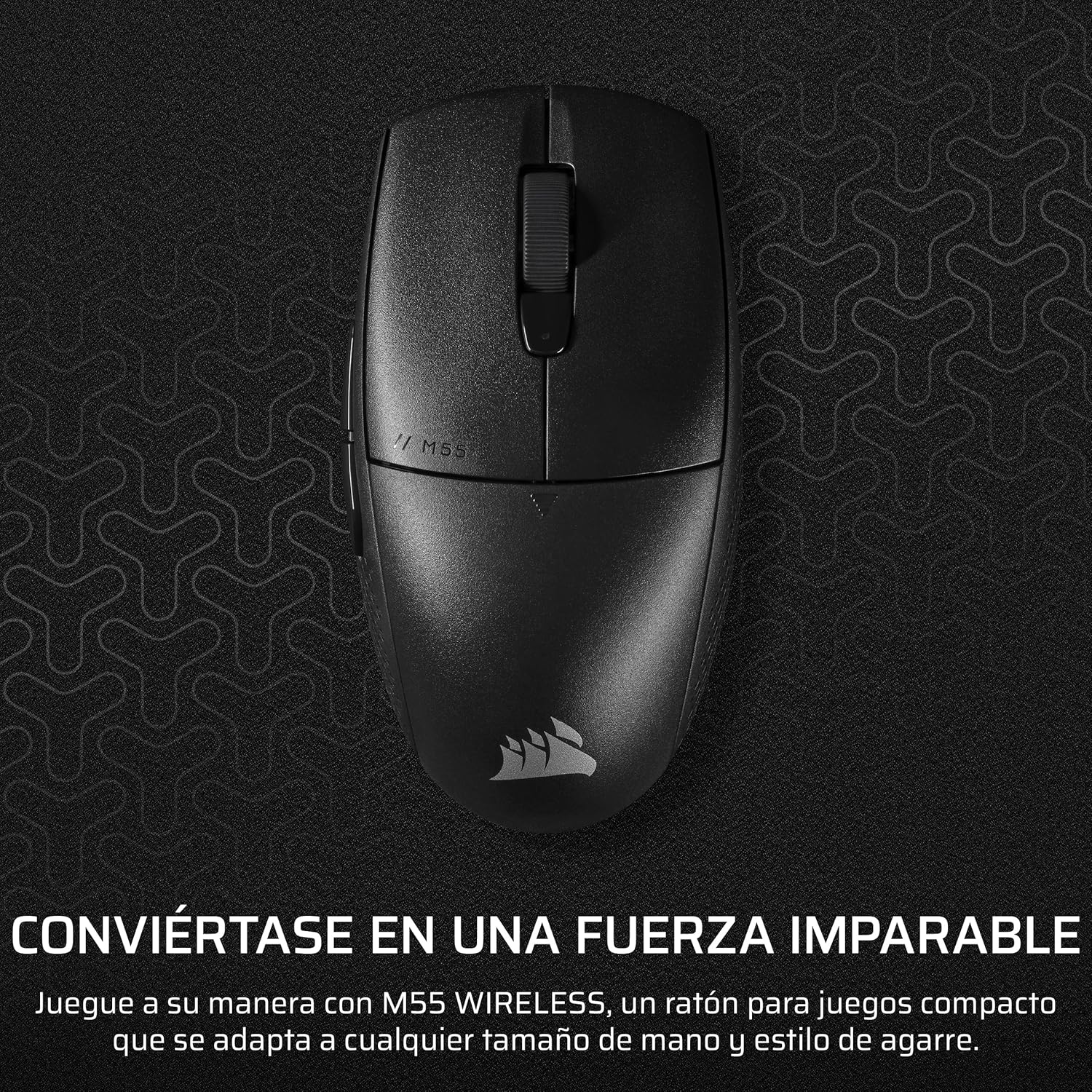 Corsair M55 Wireless Ratón Ligero para Juegos FPS – 2.4GHz & Bluetooth – 24,000 PPP – Batería de Larga Duración – Seis Botones Programables – Empuñaduras Laterales Texturizadas – Negro 3