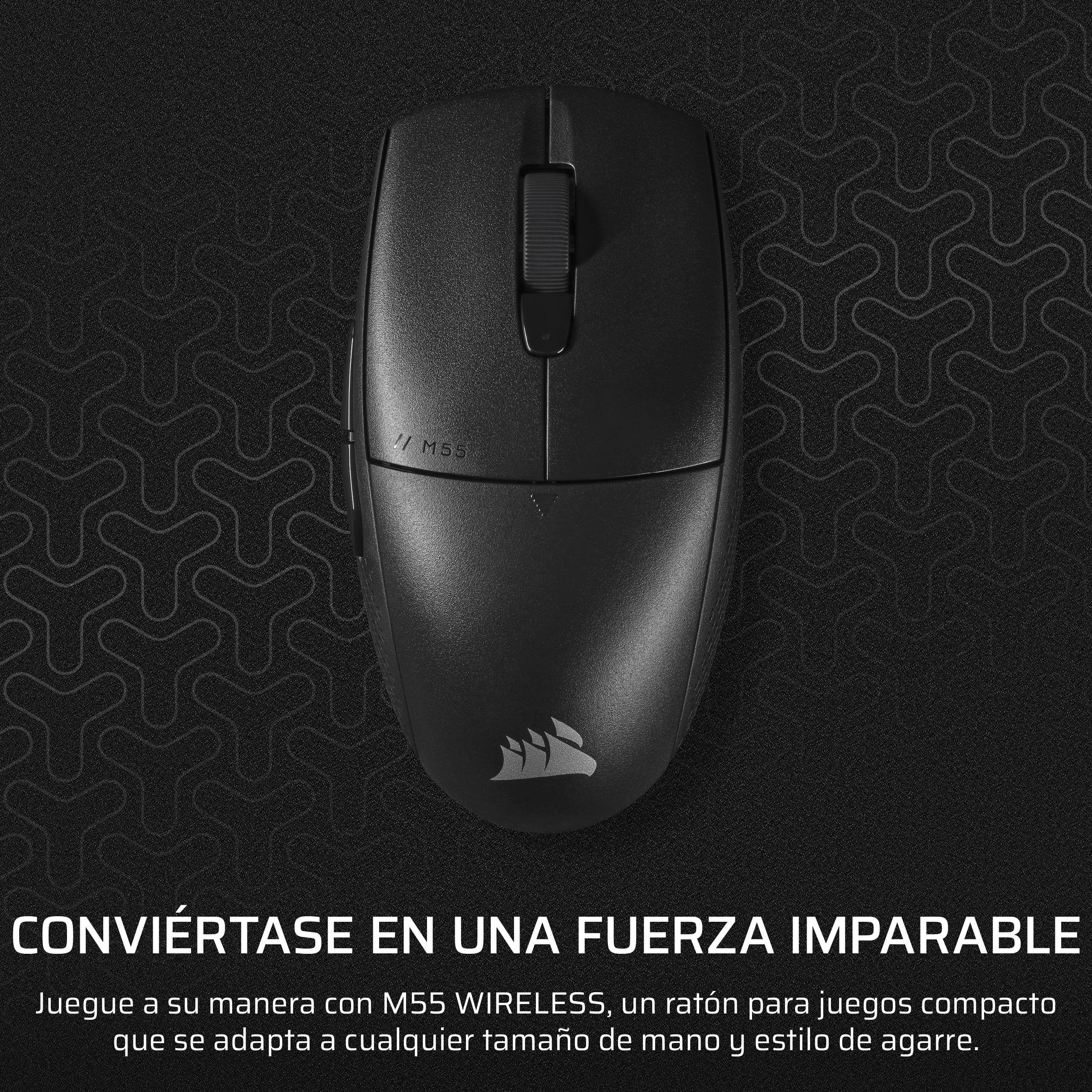 Corsair M55 Wireless Ratón Ligero para Juegos FPS – Negro | 2.4GHz & Bluetooth, 24,000 PPP, Batería de Larga Duración, Seis Botones Programables, Empuñaduras Laterales Texturizadas