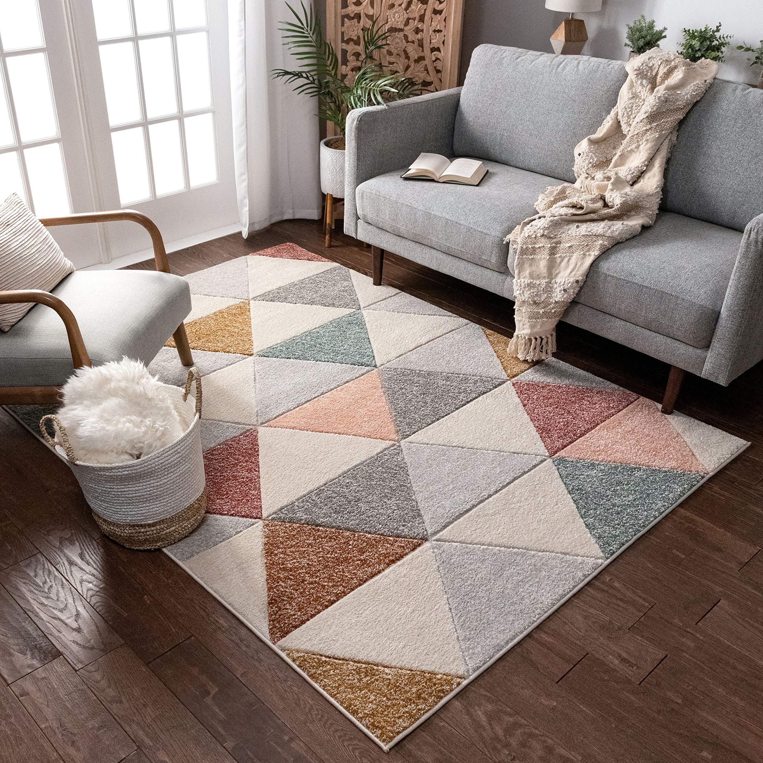 Well Woven Suave Angles Multi Dusty Pink Red Copper Blue Grey Modern ...