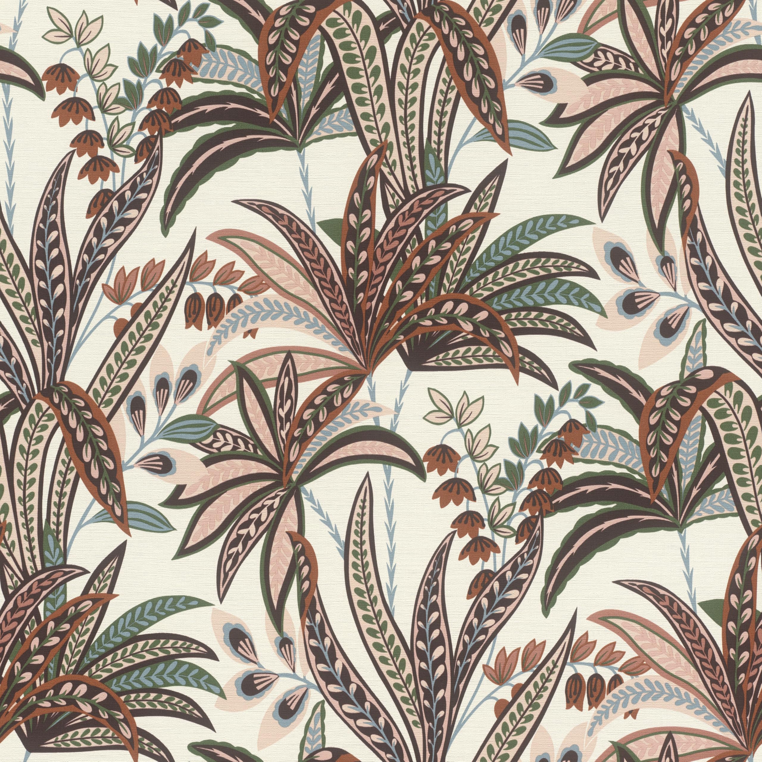 Rasch Brown Non-Woven Wallpaper Leaves & Blossoms - Exotic Vinyl Wallpaper Botanical In White Red Pink For An Exotic Living Environment - Robust And Washable - 10.05 M X 0.53 M
