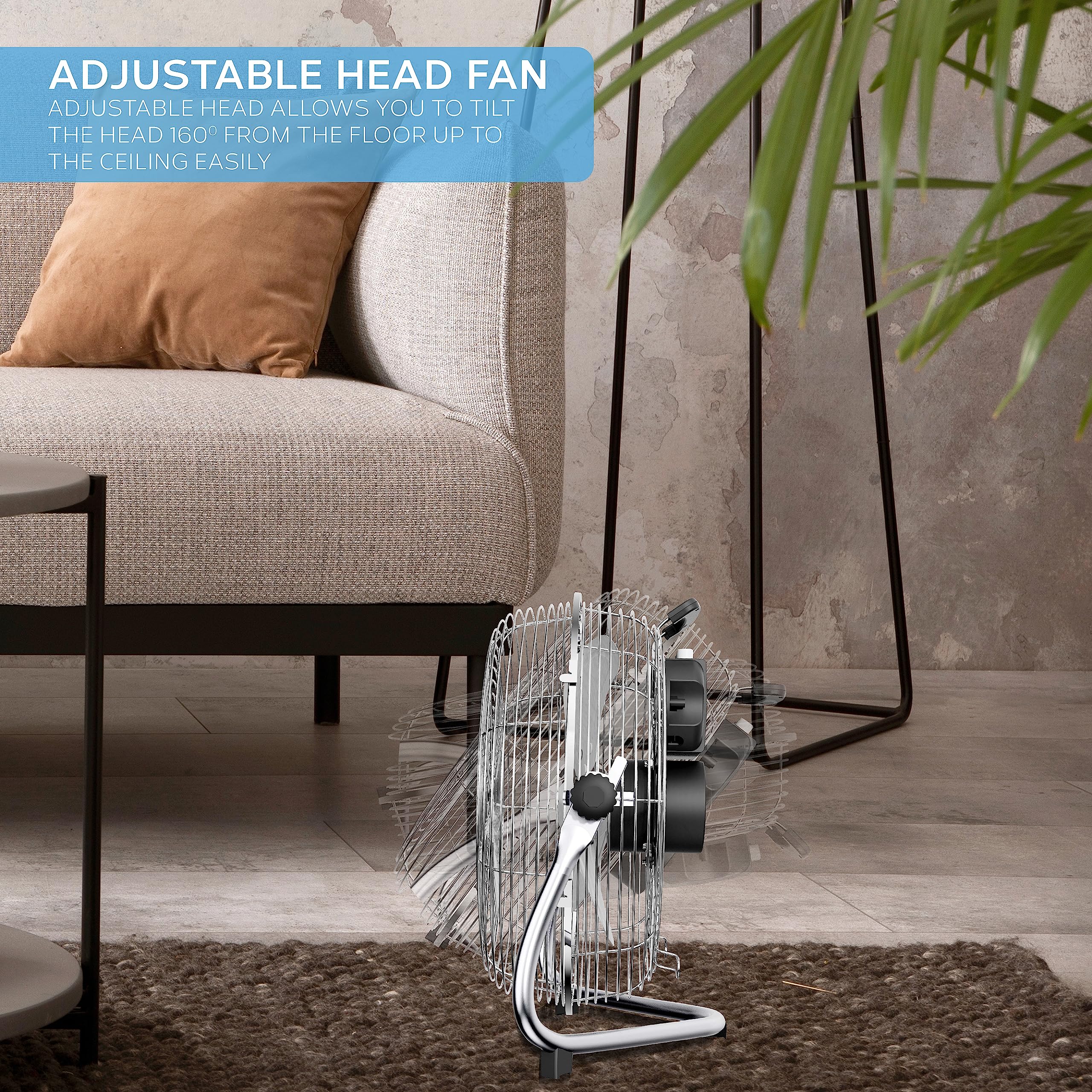 Air Pro 14" Floor Fan - Powerful Air Cooling & Circulating Fan with 3 Speed Setting & Adjustable Tilt - Indoor Home, Office, Gym Fan Quiet Portable Electric Fan with Metal Blade & Body 1.6m Long Cable