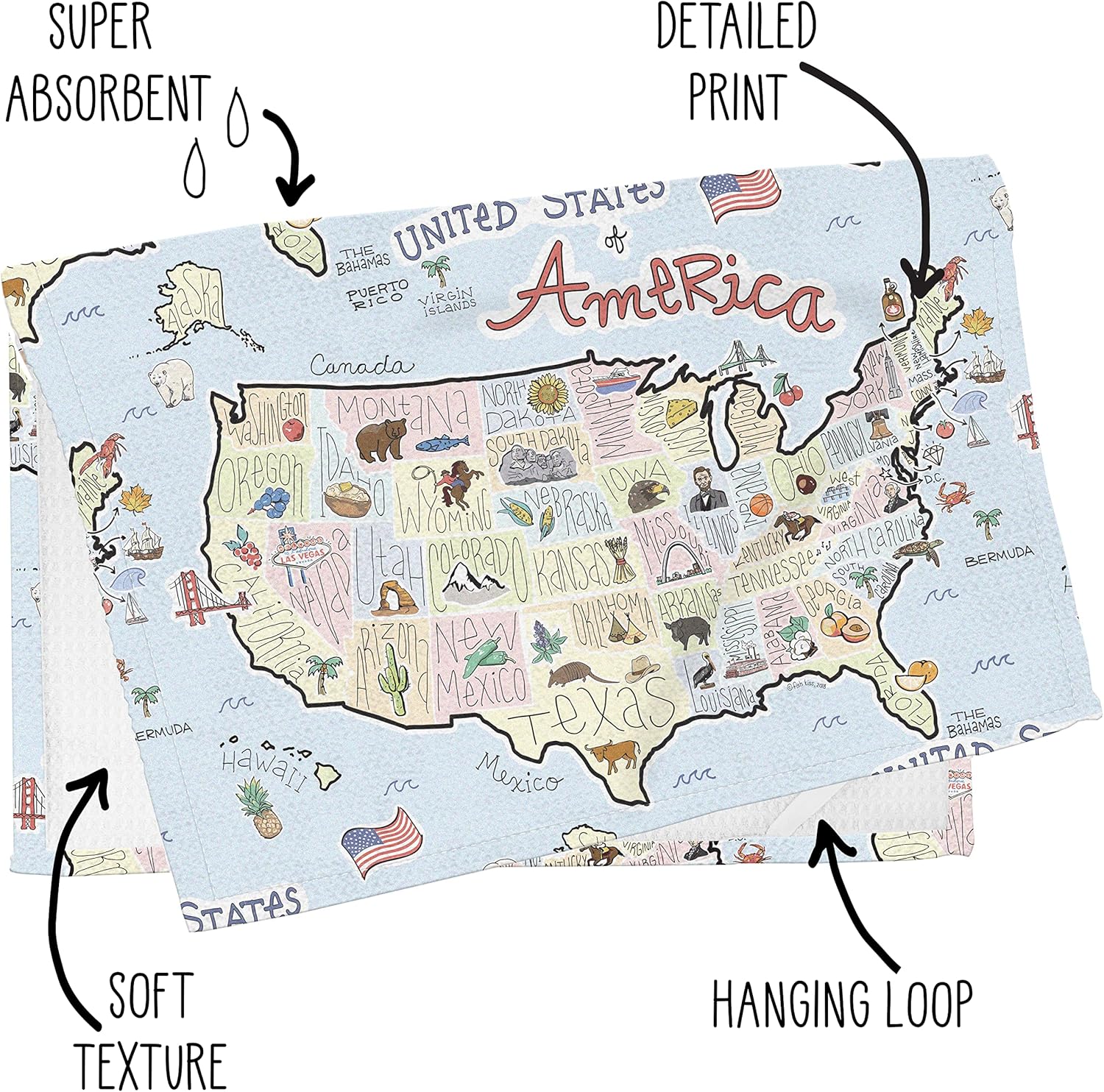 Fish Kiss 16"x24" Michigan Map Towel is 100% Microfiber Waffle Weave Help You Explore in Detail – Our Super Absorbent & Soft, Machine Washable State Map Towel is Stain & Wrinkle Resistant - Image 3