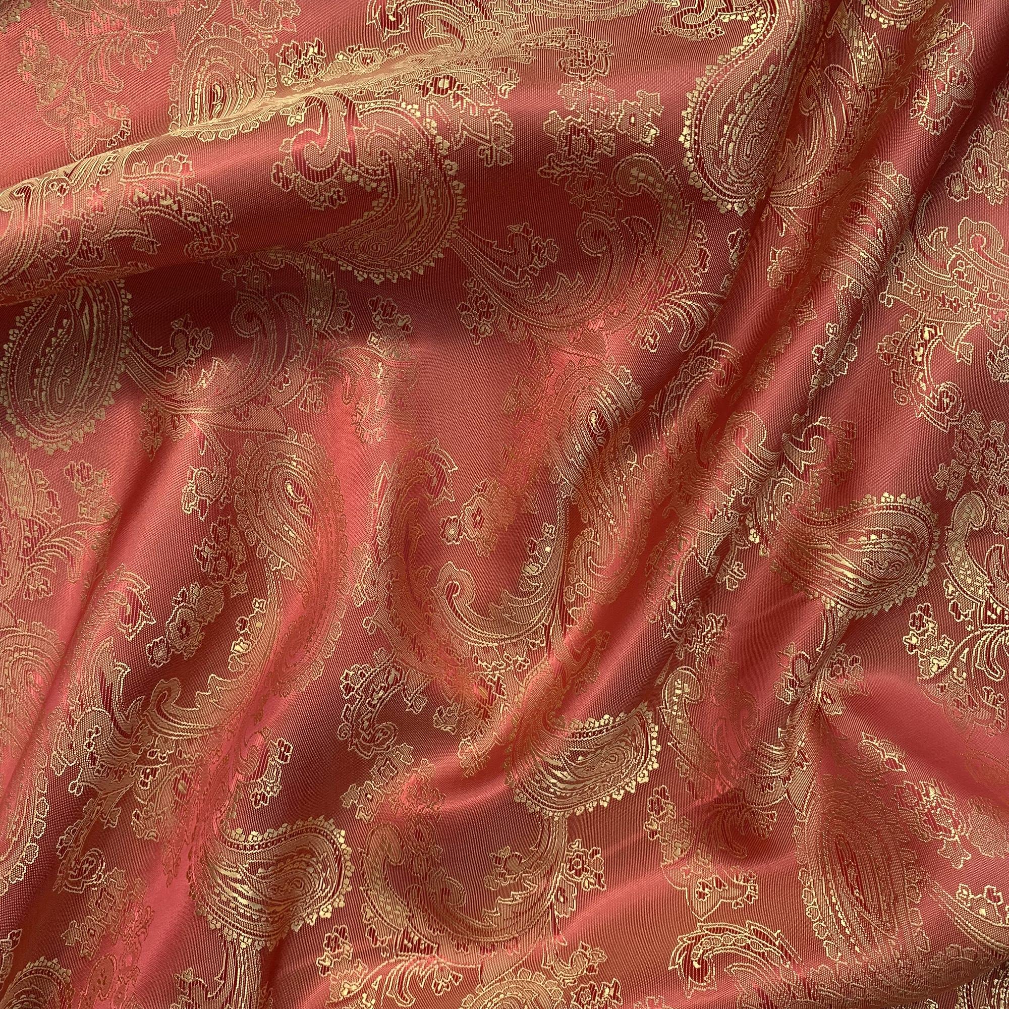 Discover Lifestyle & Fashion Fabrics Rust / Gold Paisley Jacquard Poly Viscose Woven Upholstery Dress Suit Lining Draping Fabric Material | 59" - 150Cm Wide (Per Half Metre, Rust/Gold)