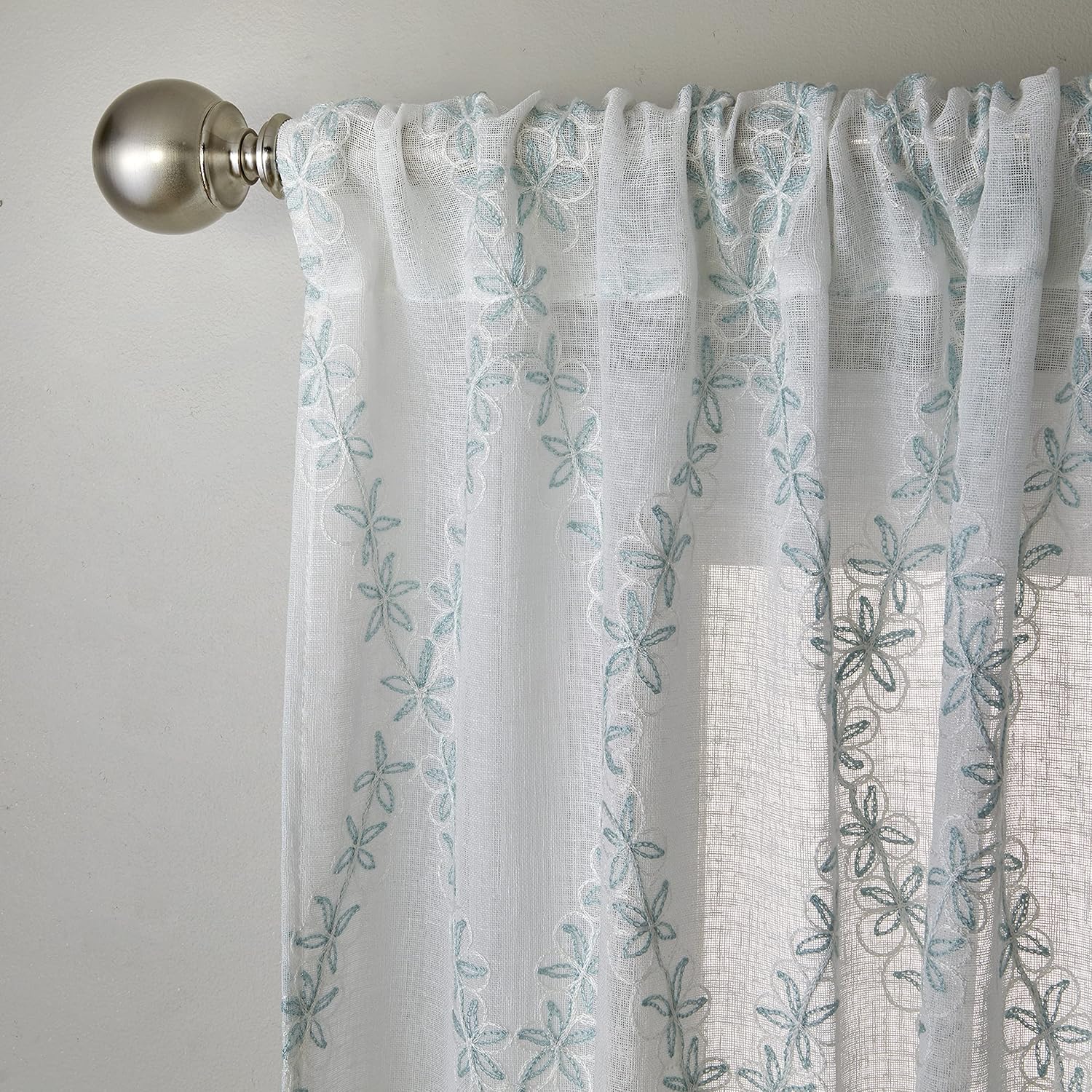 White Sheer Polyester Diamond Vine Rod Pocket Curtain Panel