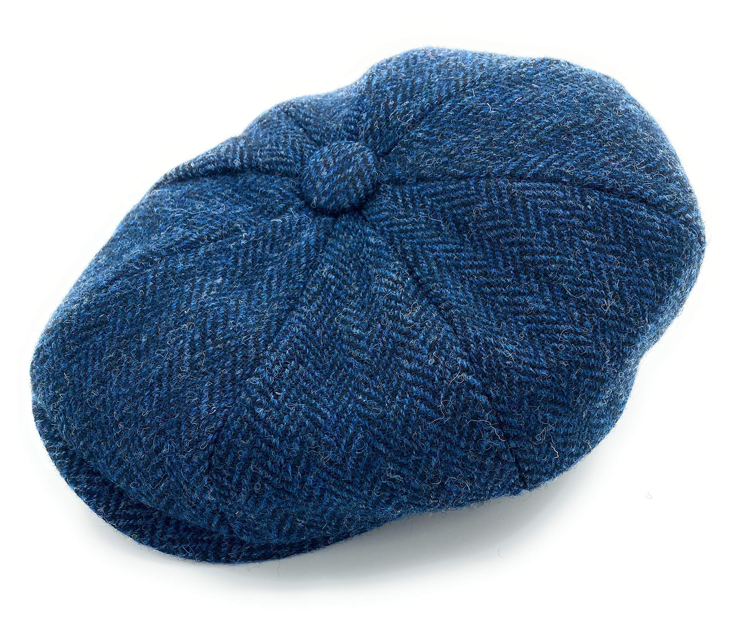 Highland Tweed Boys Navy Gents Authentic Harris Tweed Baker Shelby Cap Herringbone (Made In Uk) (M (56-57Cm))