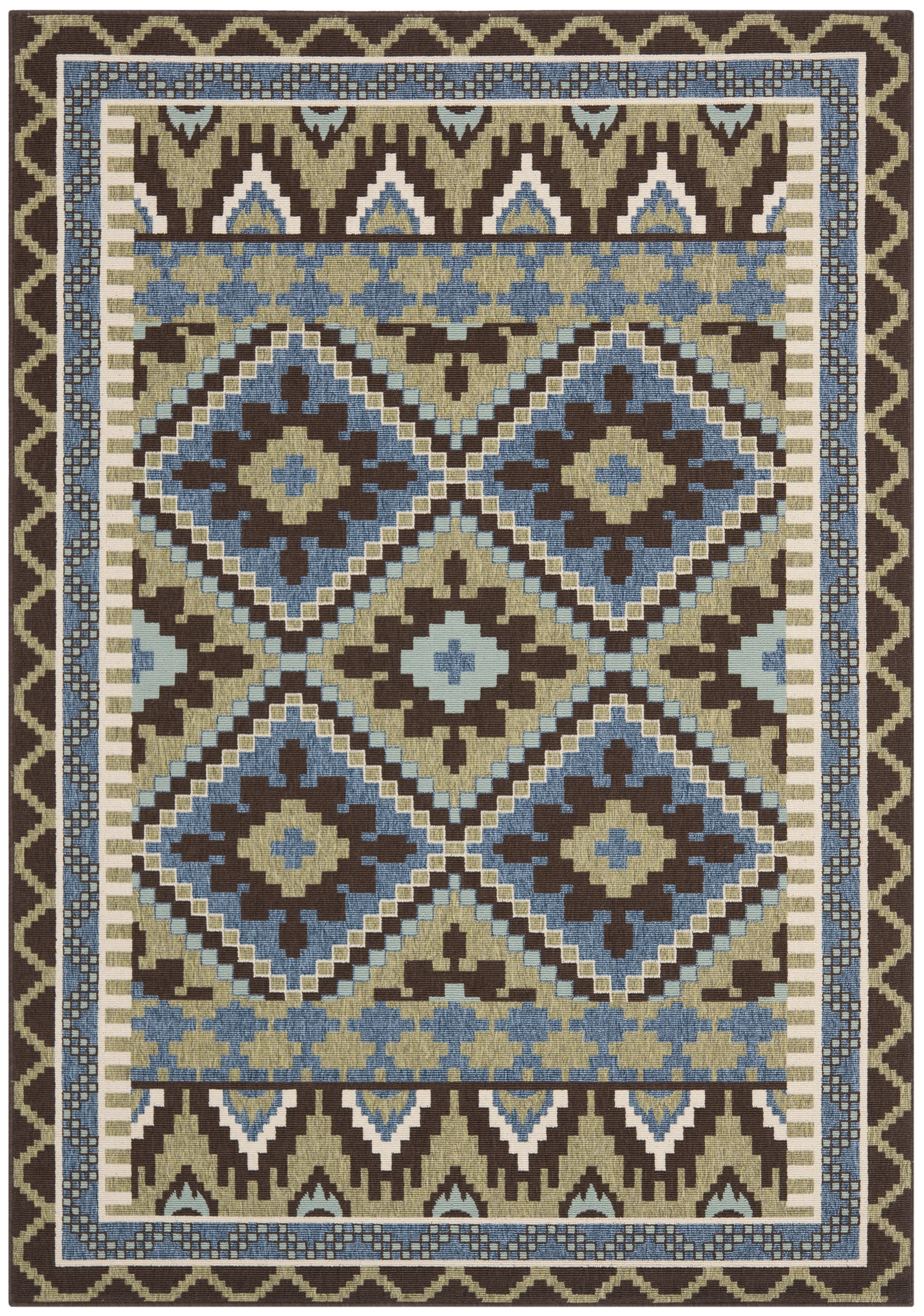 SAFAVIEH Tapis Boho pour Salon, Salle à Manger, Chambre à Coucher - Veranda Collection, Tapis à Poil Court, Vert et Terracotta, 79 X 152 cm