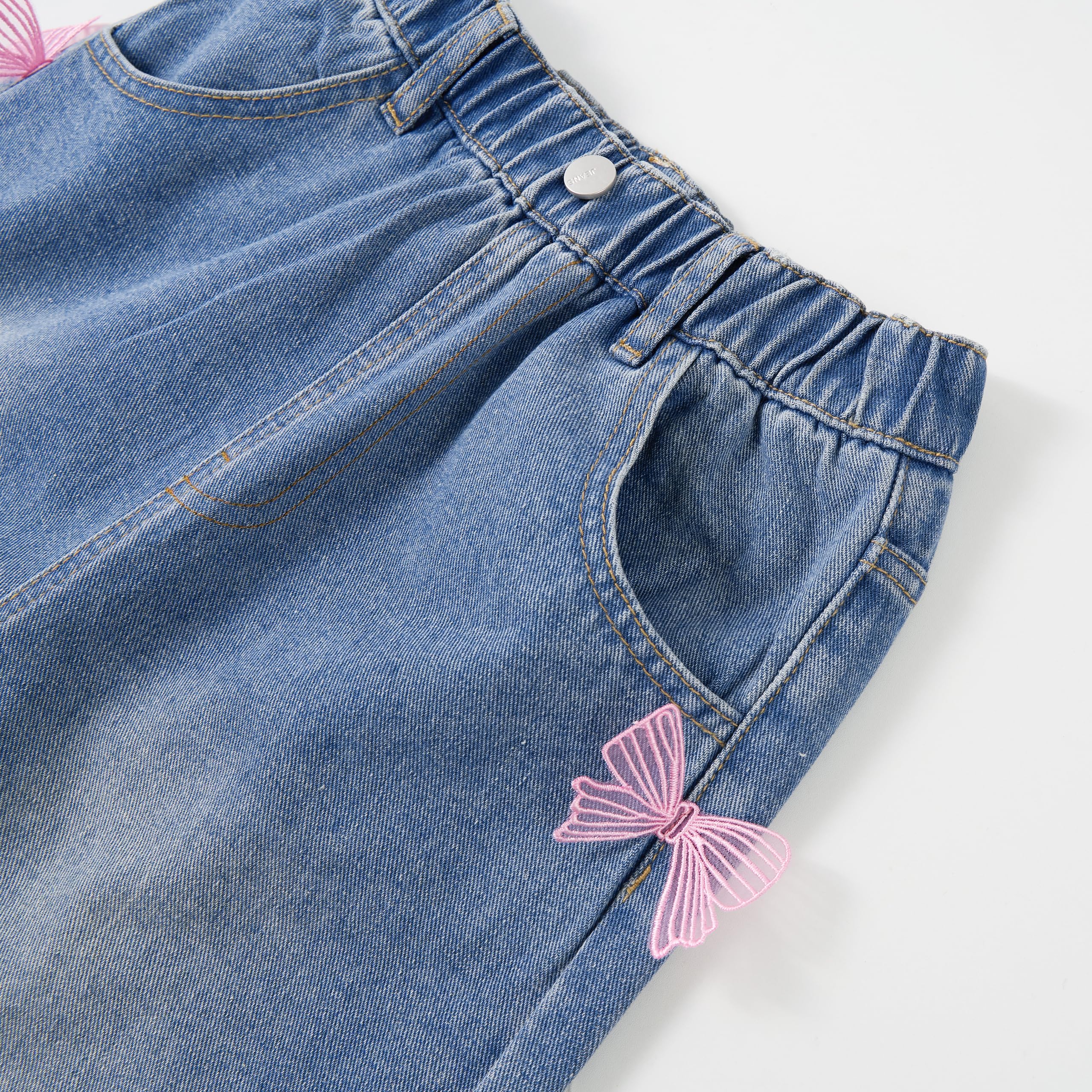 Rolanko Girls Jeans Denim Elastic Wasit Wide Leg Baggy Pants Kids Clothes 4-14 Years