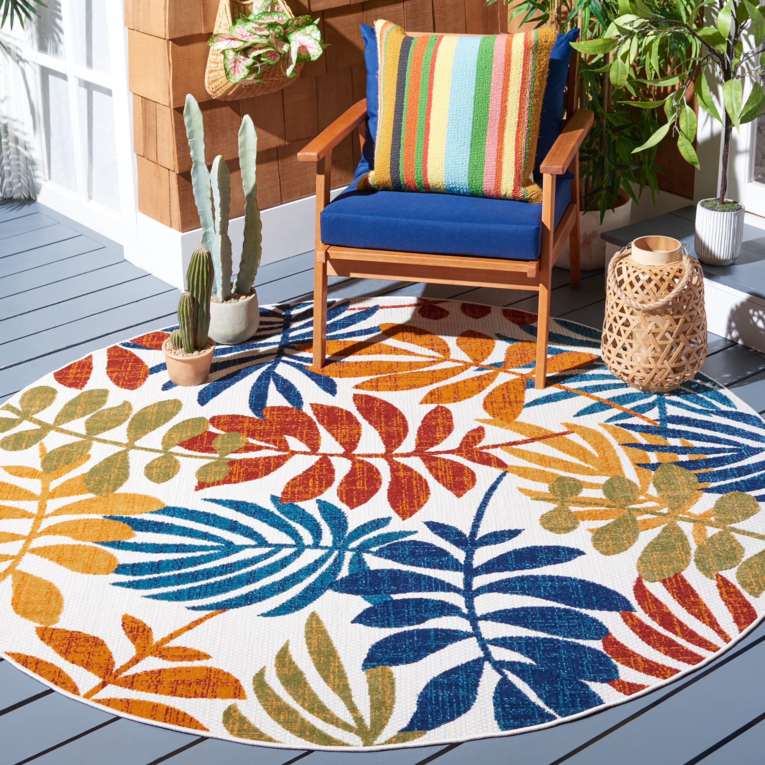 Tapis moderne crème et rouge Cabana Safavieh 120x120 cm