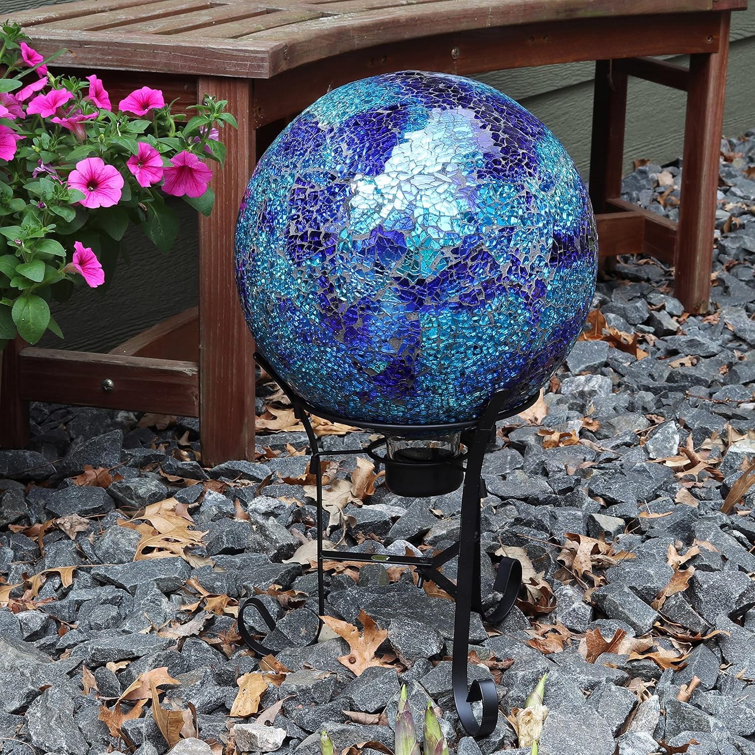 Deep Ocean Blue Crackled Glass Outdoor Gazing Globe, 10"