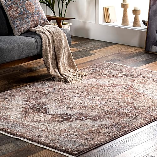 Miniatura 8 de nuLOOM Philippa - Alfombra tradicional con flecos de medallón, 5 x 7 pies 9 pulgadas, color marrón