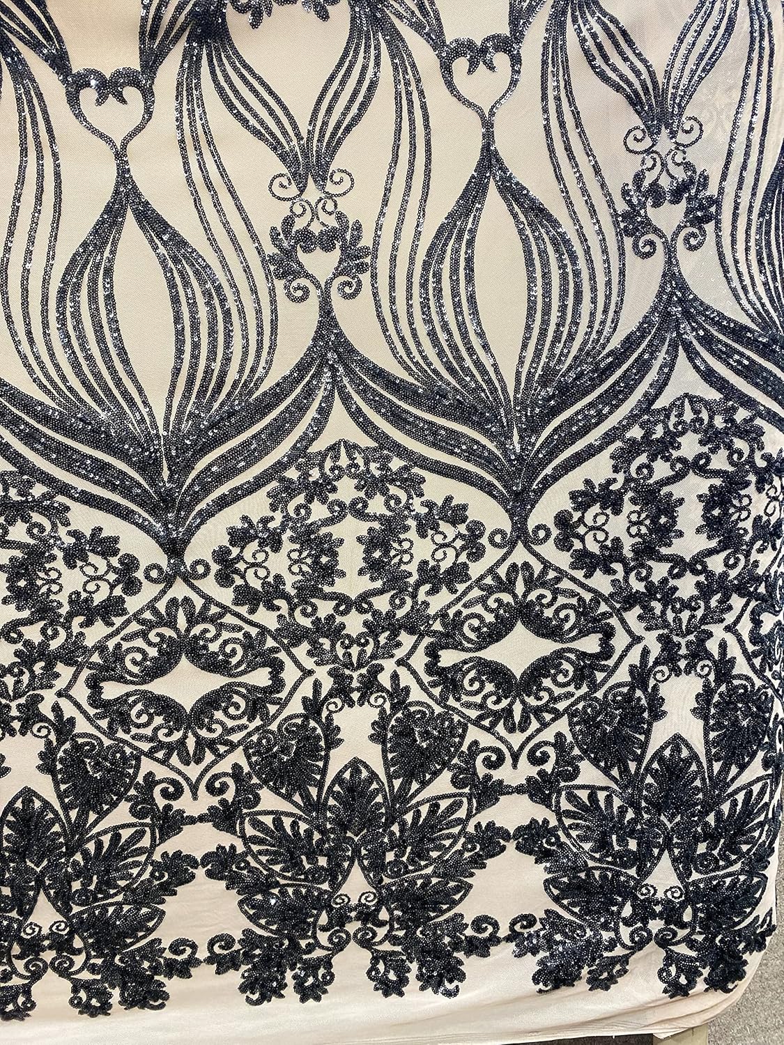 Valentina Textile INc Damask Design Embroidered on Mesh Lace Fabric by The Yard VT-16 (1 Yard, Nude Iridescent Green)