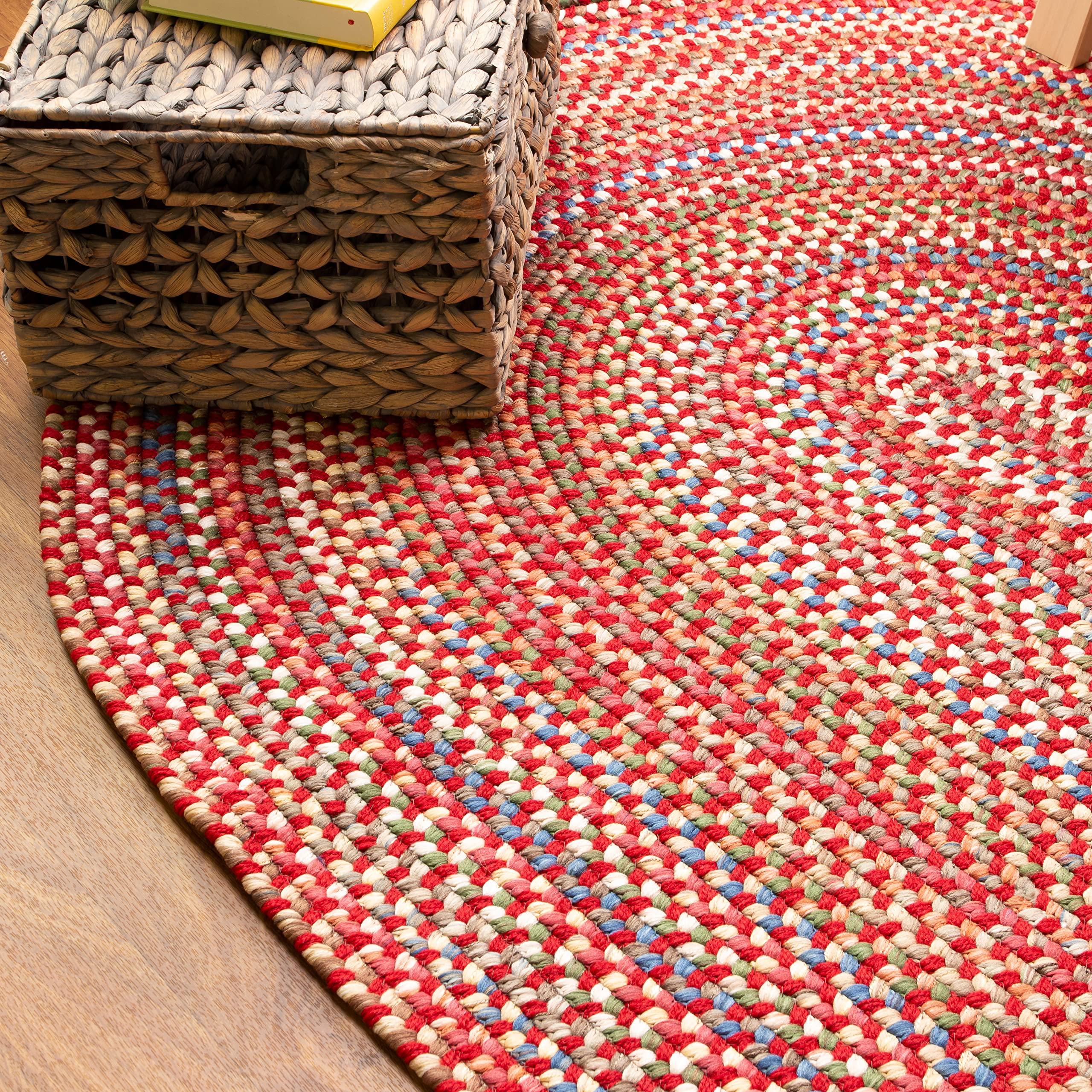 Red/Multi Braided Rug - 4' X 6' Oval Rugs Eat-in Kitchens and Small Dining Room - Vibrant Colors - Stain Hiding Material - Made in USA