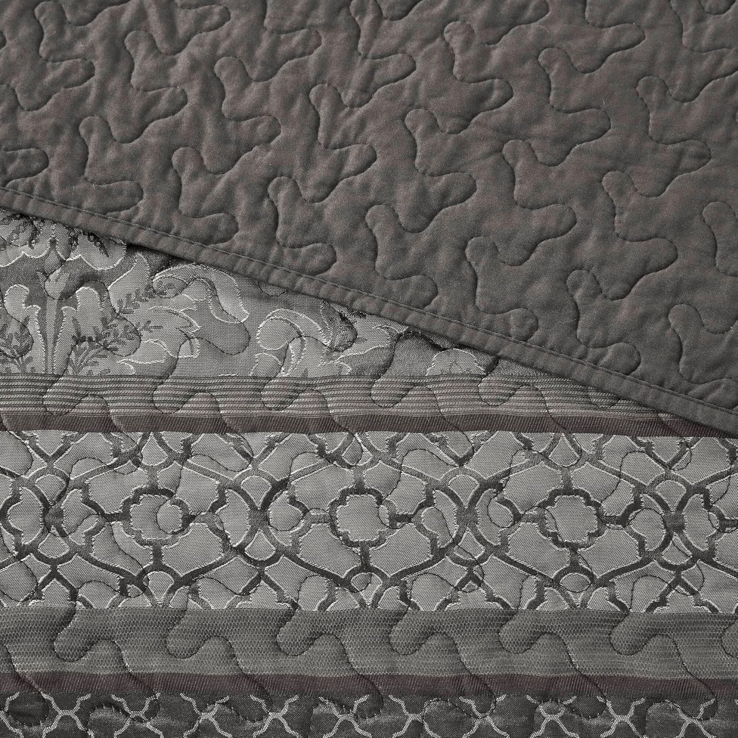 5-Piece King 5 Piece Reversible Jacquard Bedspread Set,Grey