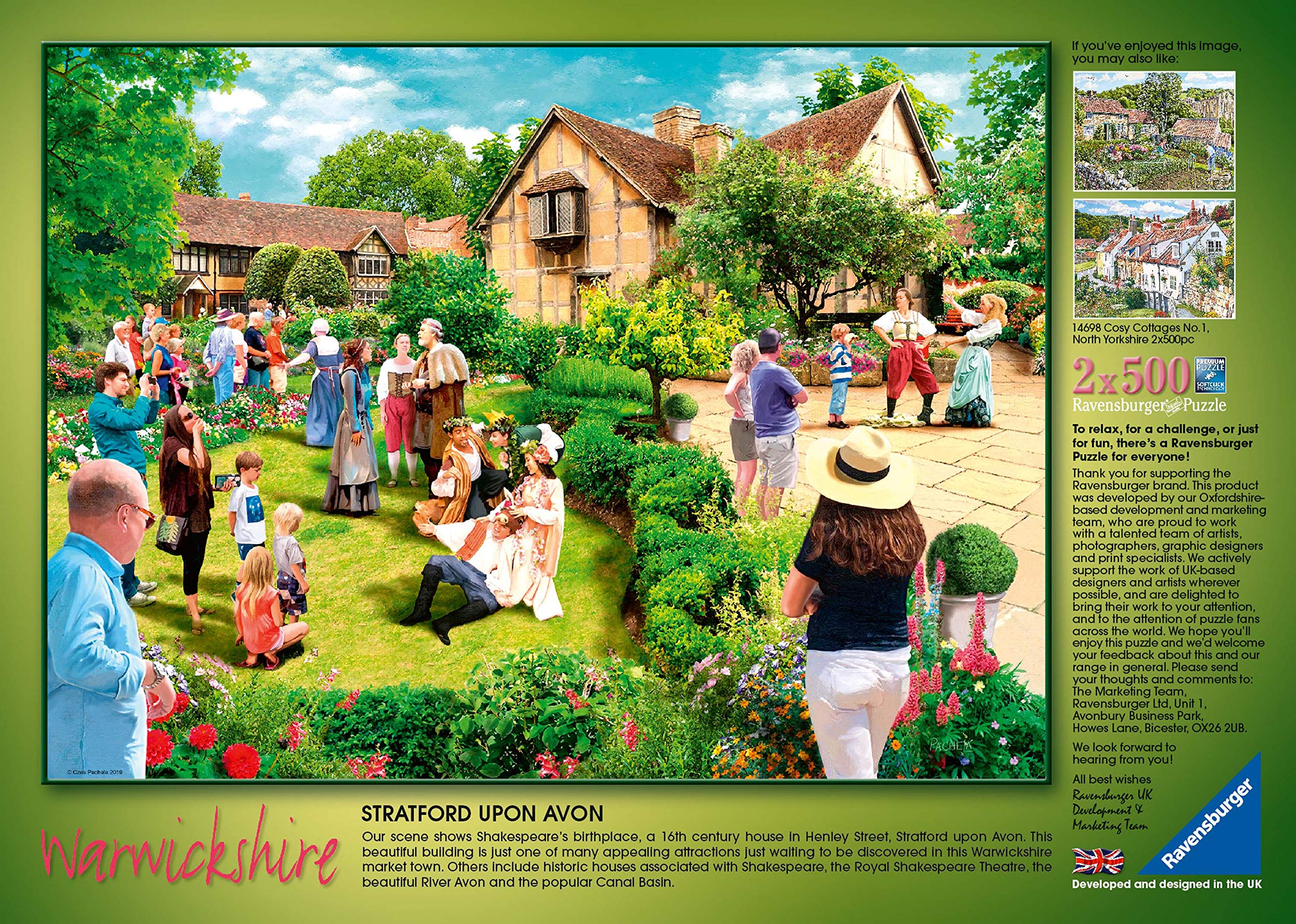 Ravensburger Picturesque Landscapes No.5 Warwickshire - Shakespeare’s Birthplace, Stratford & Warwick Castle 2X 500 Piece Jigsaw Puzzles for Adults & for Kids Age 10 and Up