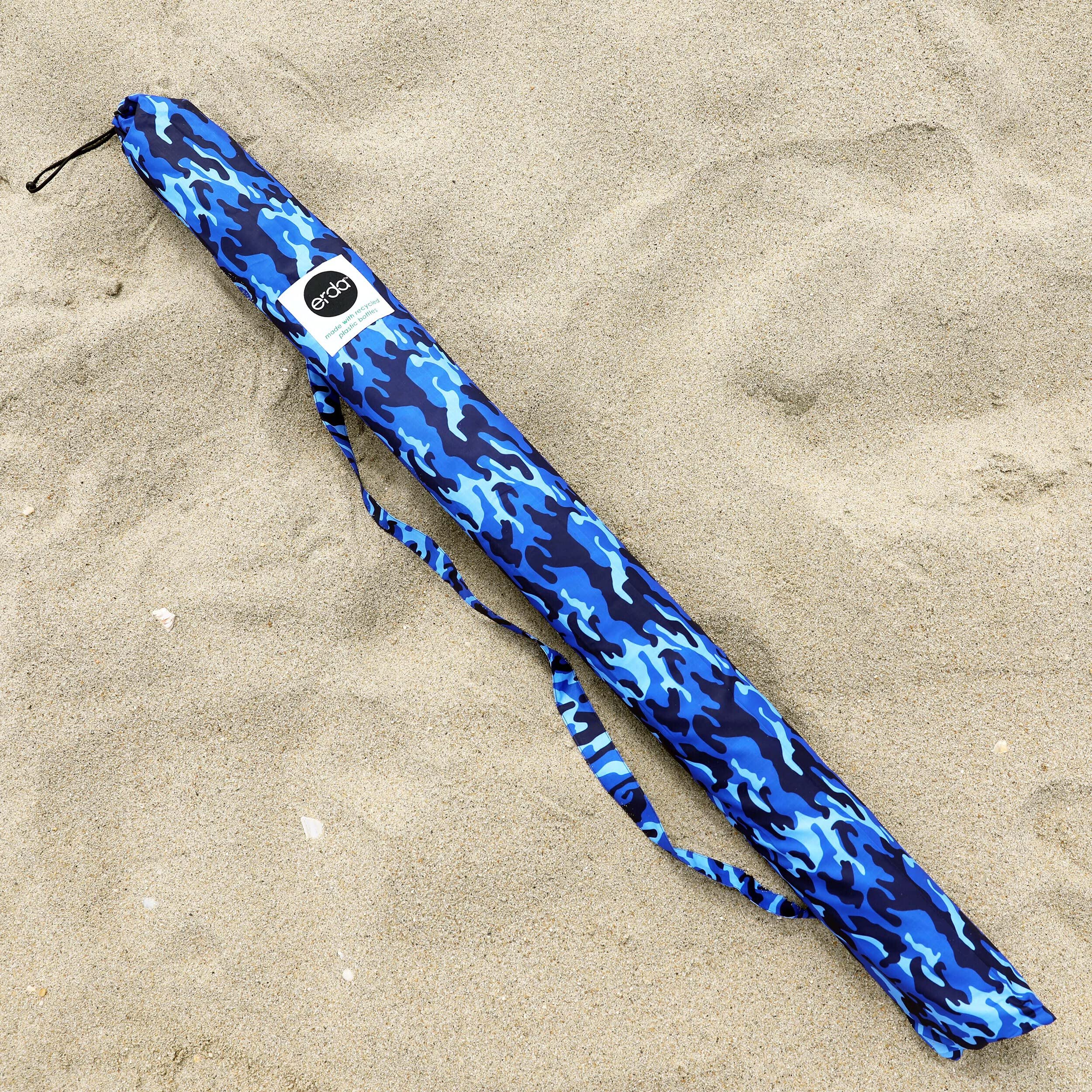 erda Ocean Camo Elite Beach Recycled Polyester Rip-Stop Extra Tall 42" Lightweight Windscreen, Privacy Screen, Wind Blocker, Free Matching Shoulder Bag (New Mahogany Wood Poles)