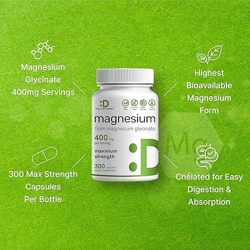 Miniatura 4 de Glicinato de magnesio 400 mg, 300 cápsulas | 100% quelado para una fácil absorción | Suplemento mineral esencial para la salud muscular, el sueño y