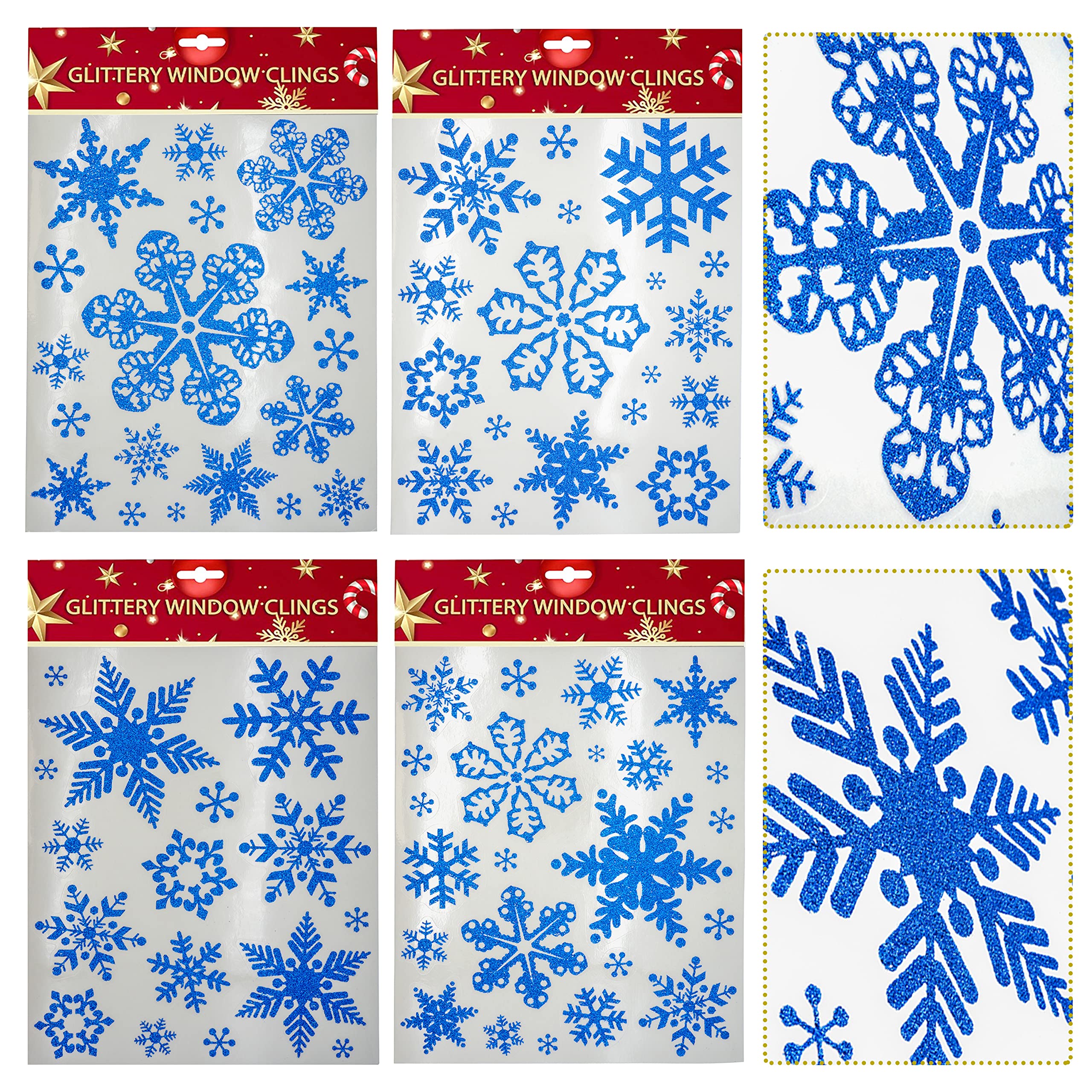 75Pcs Glitter Snowflake Window Stickers 4X Sheets Reusable Xmas Clings Static Snowflake Decorations for Party, Home, Office, and Craft Decor