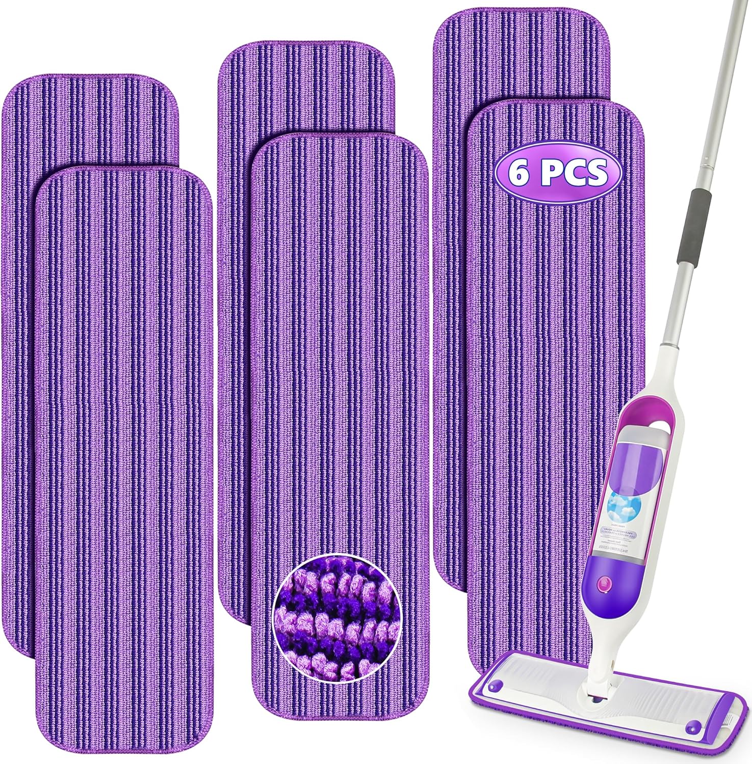 Reusable Mop Pads Compatible with Swiffer PowerMop, Microfiber Mop Pads Refills Mop Heads Replacement for Swiffer Mop Spray Mop Floor Mop, Washable Reusable Floor Mopping Refills, 6 Pack