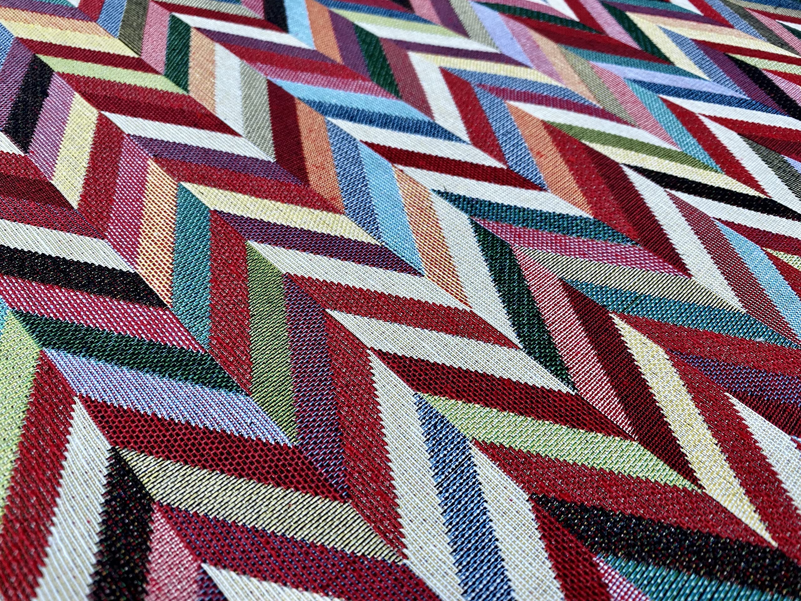 Lushfabric Chevron Gobelin Woven Collection Fabric Home Decor Tapestry Material For Curtains, Upholstery - 140Cm Wide - Multicolour (Sold By The Metre) (Chevron)