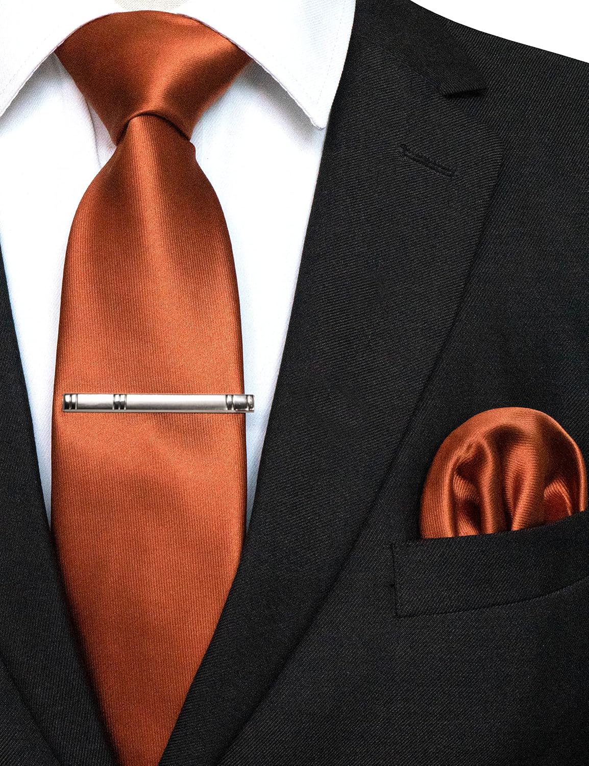 JEMYGINS Mens Solid Color Formal Necktie and Pocket Square, Tie Clip Sets