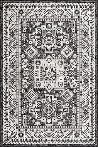 Miniatura 473 de Rugs.com Outdoor Aztec Collection Alfombra – 4 x 6 pies alfombra de tejido plano gris carbón perfecta para salas de estar, grandes comedores, planos