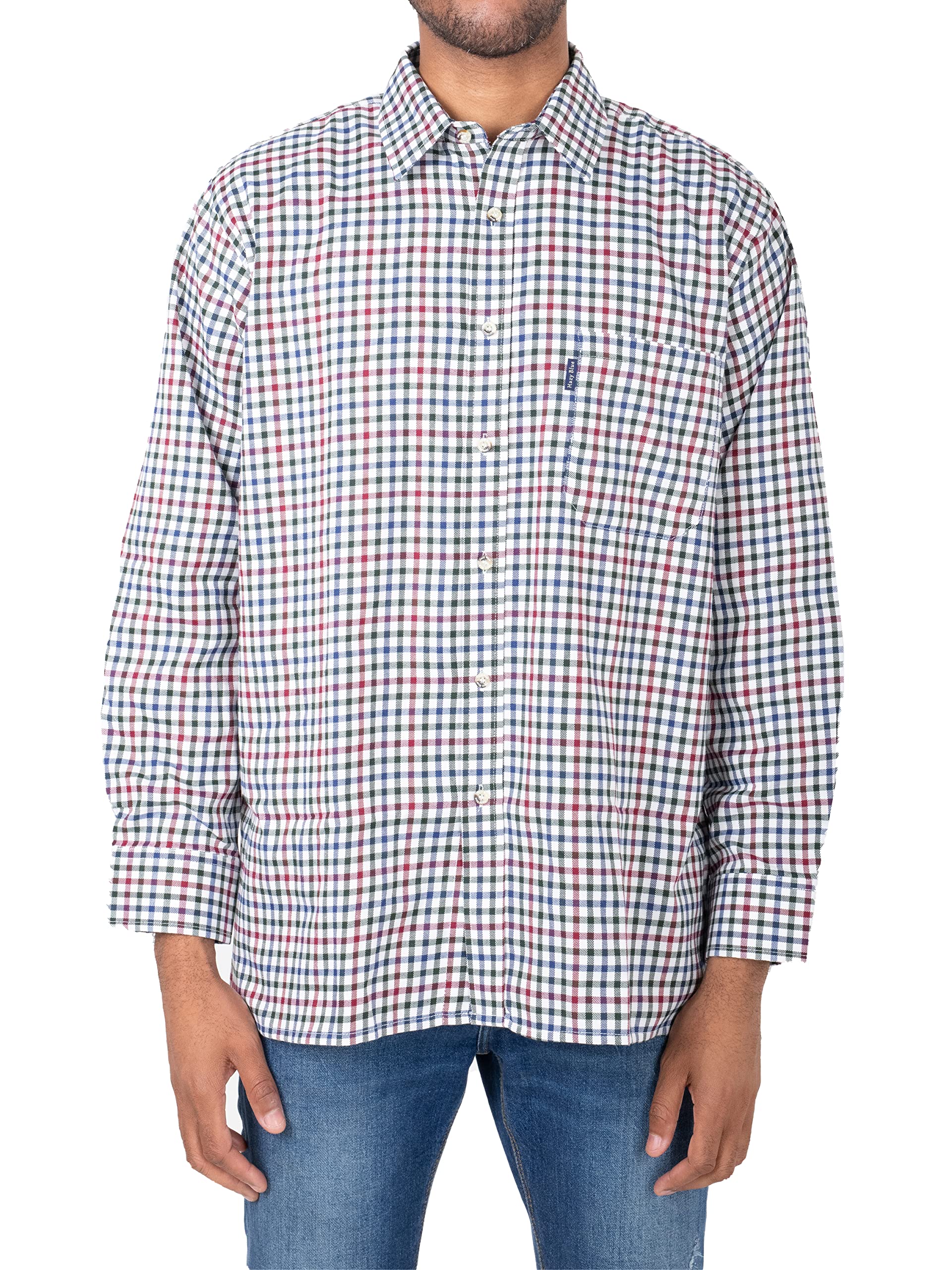 Hazy Blue | Mens Long Sleeve Country Shirt | Casual Check Outdoor Linen Winter Cotton Farming Shooting Fishing Hiking Walking Checked Farm Button Up Shirt (M, York Blue)