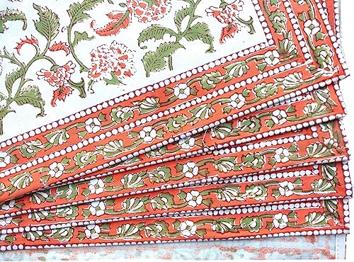 Miniatura 4 de Rastogi Handicrafts Juego de 6 manteles individuales 100 % algodón estilo indio para mesa de comedor y servilletas (naranja 1)