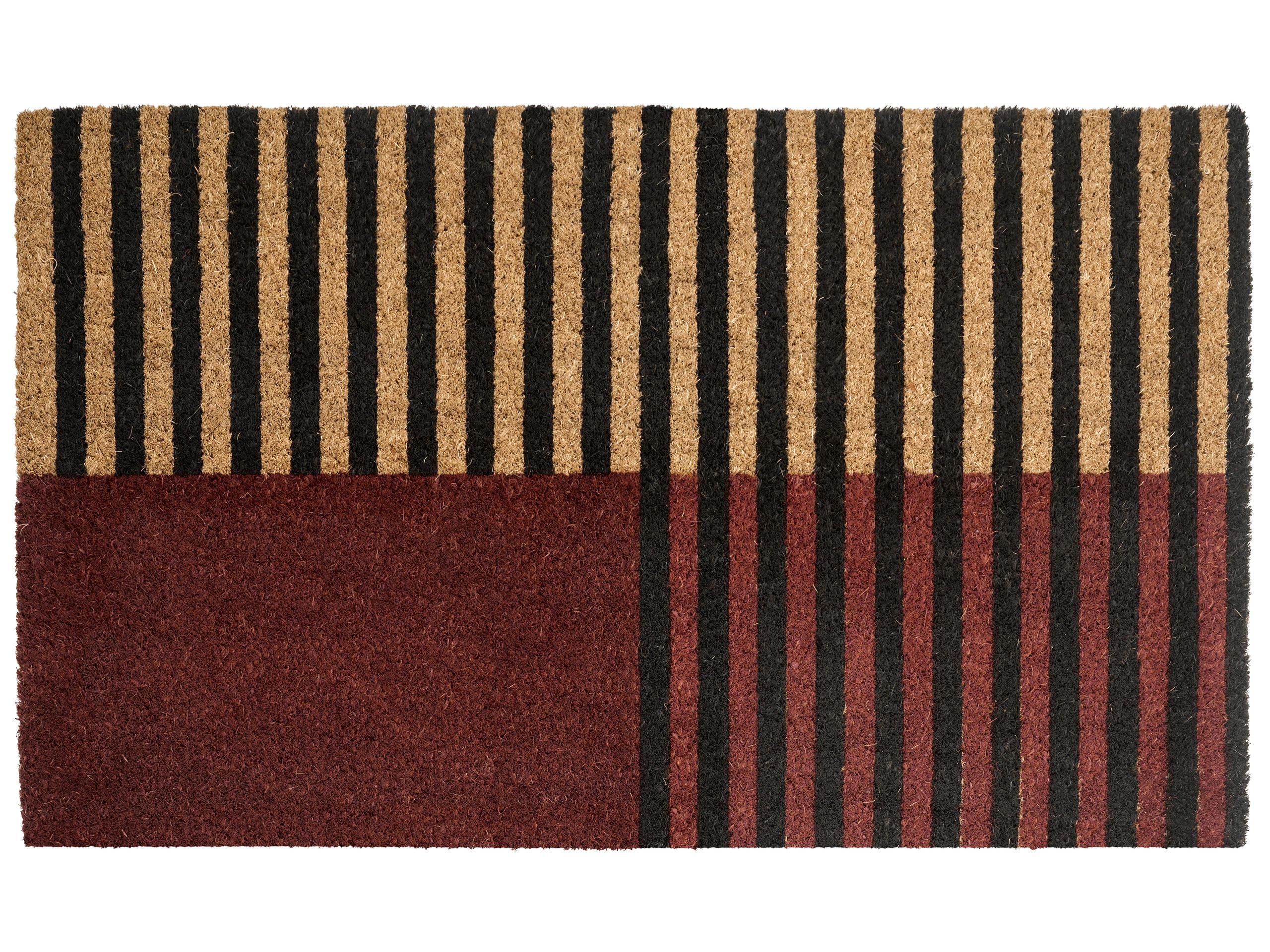 Beliani Paillasson d'Entrée en Fibre de Coco 45 x 75 cm Dessous PVC Antidérapant Motif Rayé Marron et Beige Tuksuk