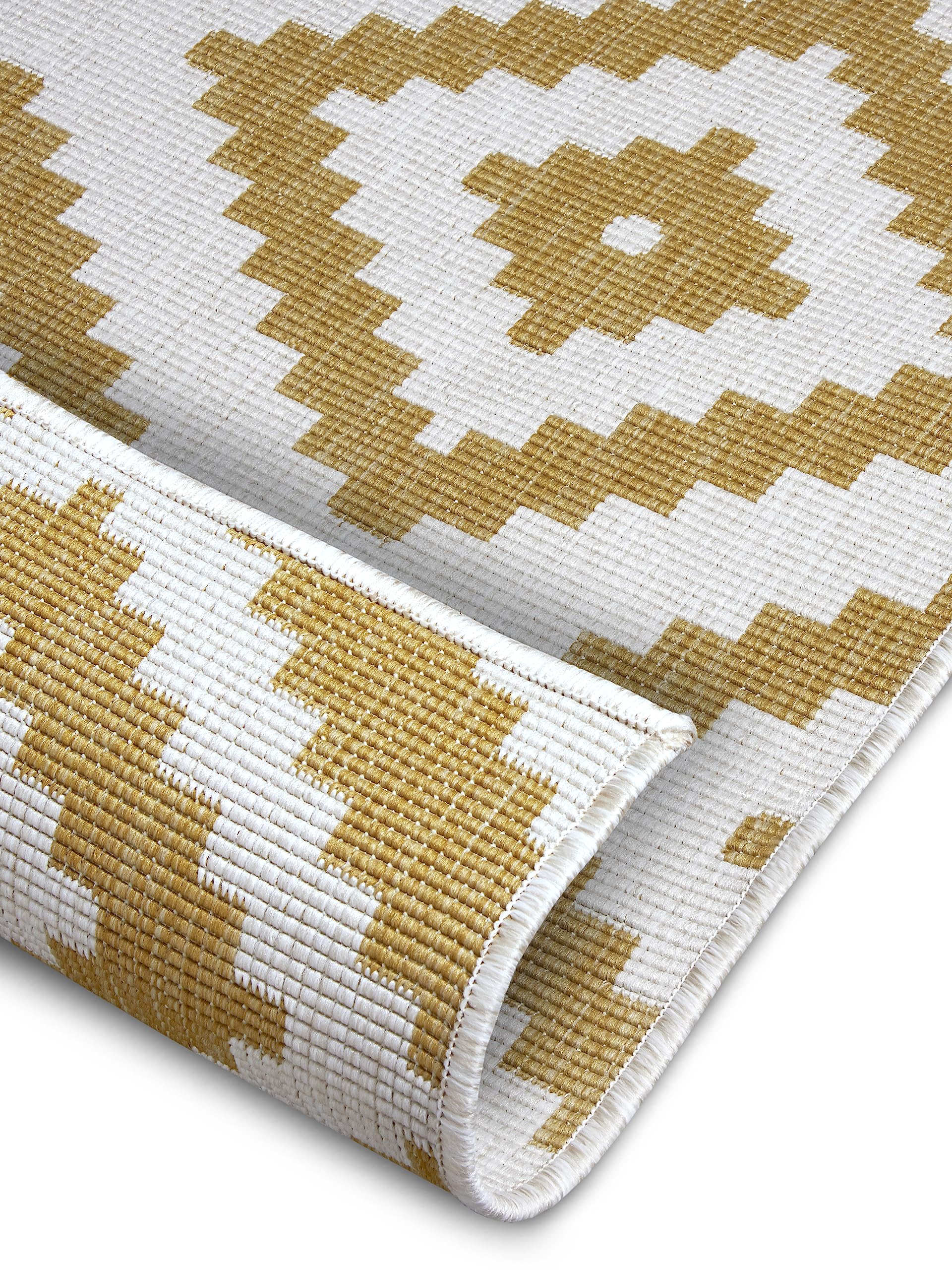 NORTHRUGS Malta - Tappeto reversibile per interni ed esterni, tessuto piatto, design geometrico, certificato Öko-Tex, resistente alle intemperie e ai raggi UV, per balcone, terrazza, giardino, ocra,