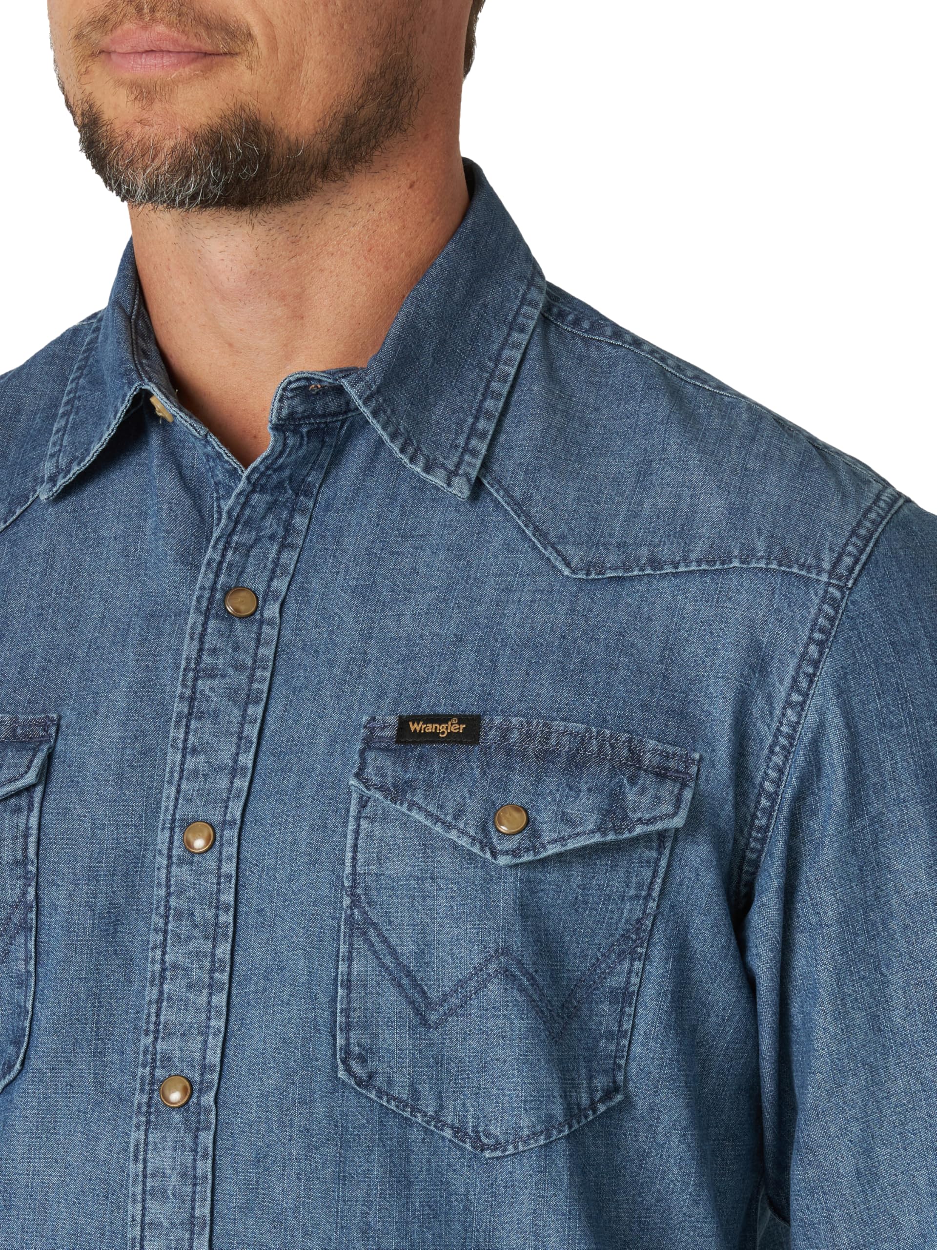 Wrangler Iconic Denim Regular Fit Snap Shirt Camicia Button-Down Uomo