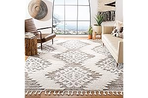 SAFAVIEH Moroccan Tassel Boho 8' x 10' Ivory & Brown Shag Rug with 2-Inch Pile