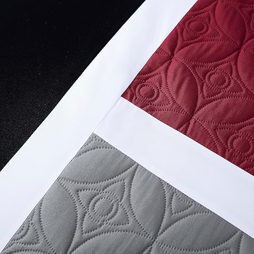 Miniatura 7 de Chezmoi Collection Bernard - Juego de edredón de 7 piezas tamaño King en una bolsa con sábanas, edredón ligero, color rojo, gris, negro, medallón