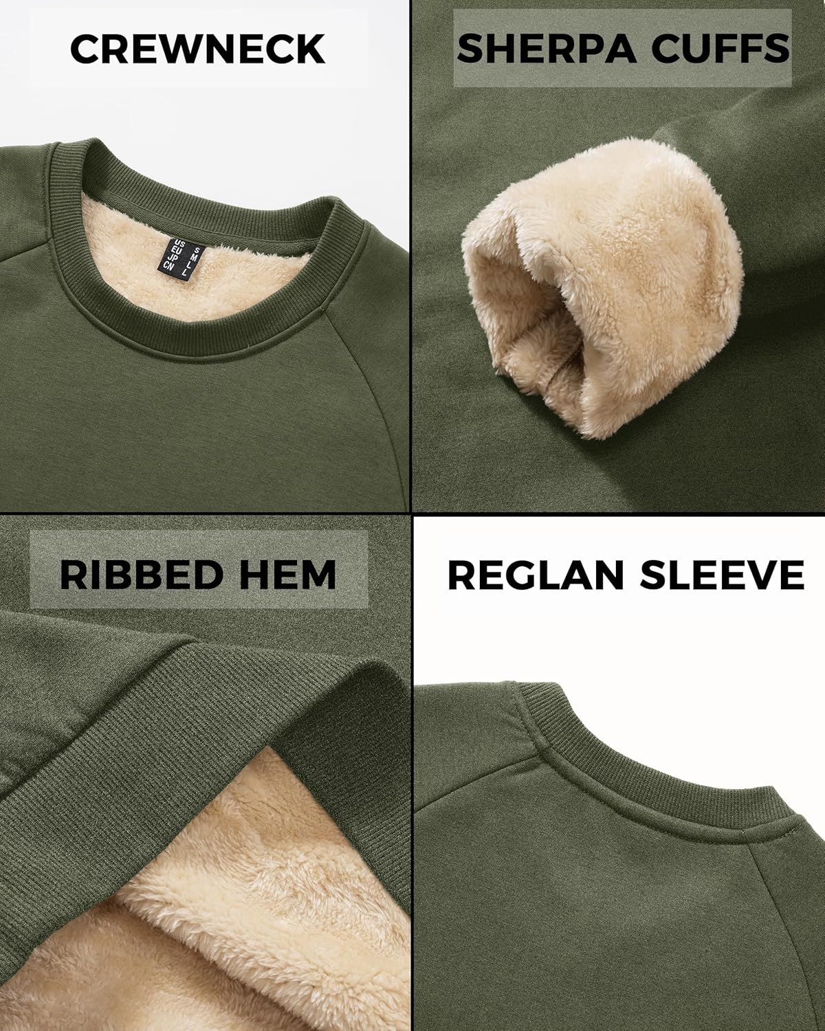 Boladeci Men's Sherpa Lined Crewneck Sweatshirt Heavy-weight Fleece Pullover Thick Cotton Winter Warm Shirts - Image 6