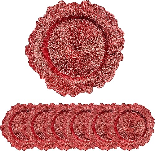 Juego de 6 platos rojos redondos de 13 pulgadas, cargadores de arrecife de plástico para platos de cena, suministros de boda para todas las disponible en Yaxa Peru